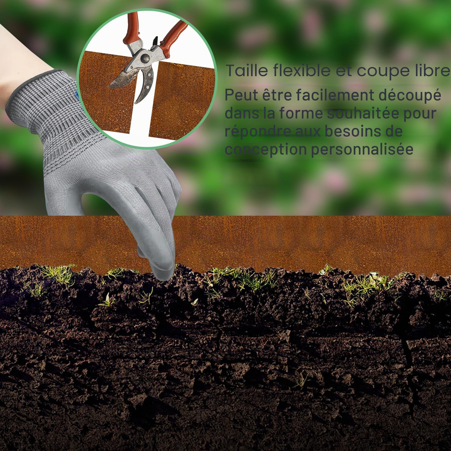Vehipa 10 m x 14 cm Bordure de pelouse en Acier Corten, Bordure de pelouse en Acier Corten pour pelouse DIY, Bande de pelouse avec Rouille, 1 Paire de Gants Incluse