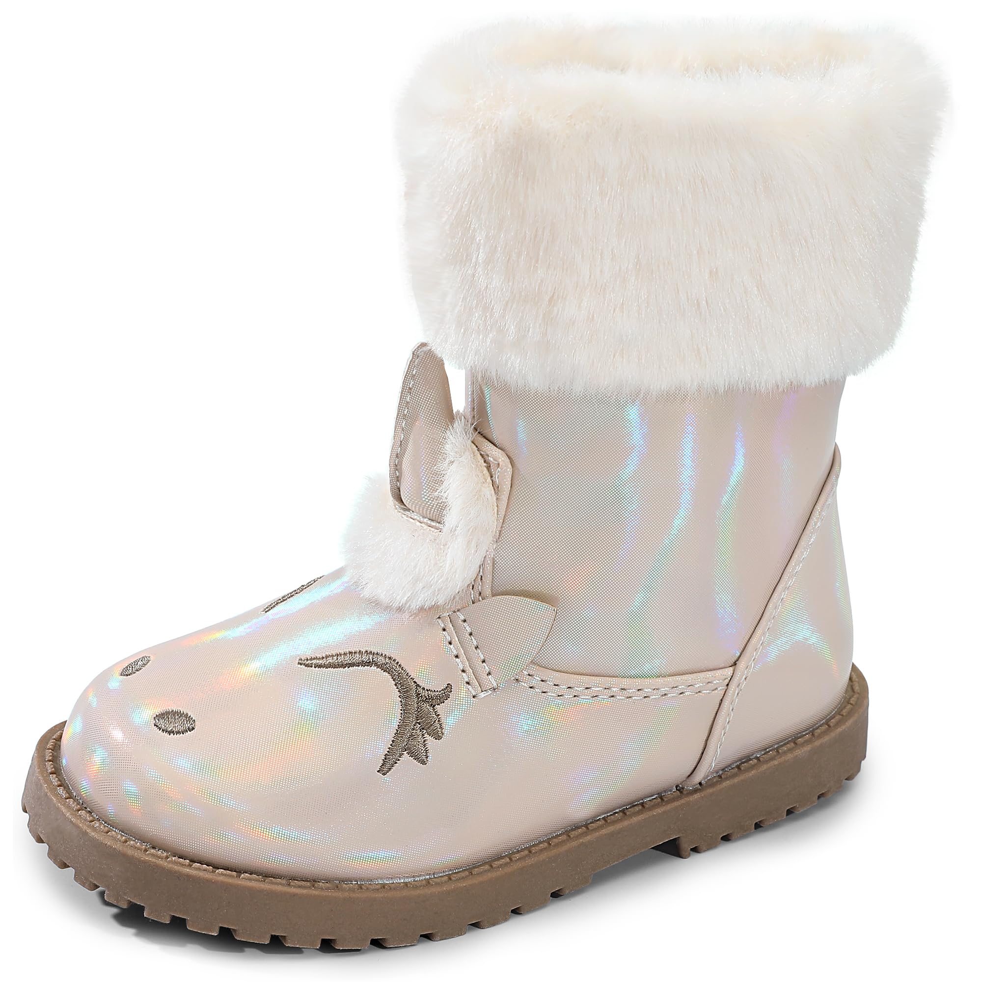 Girls Winter Fur Boots with Butterfly Detail – Cream main image 0
