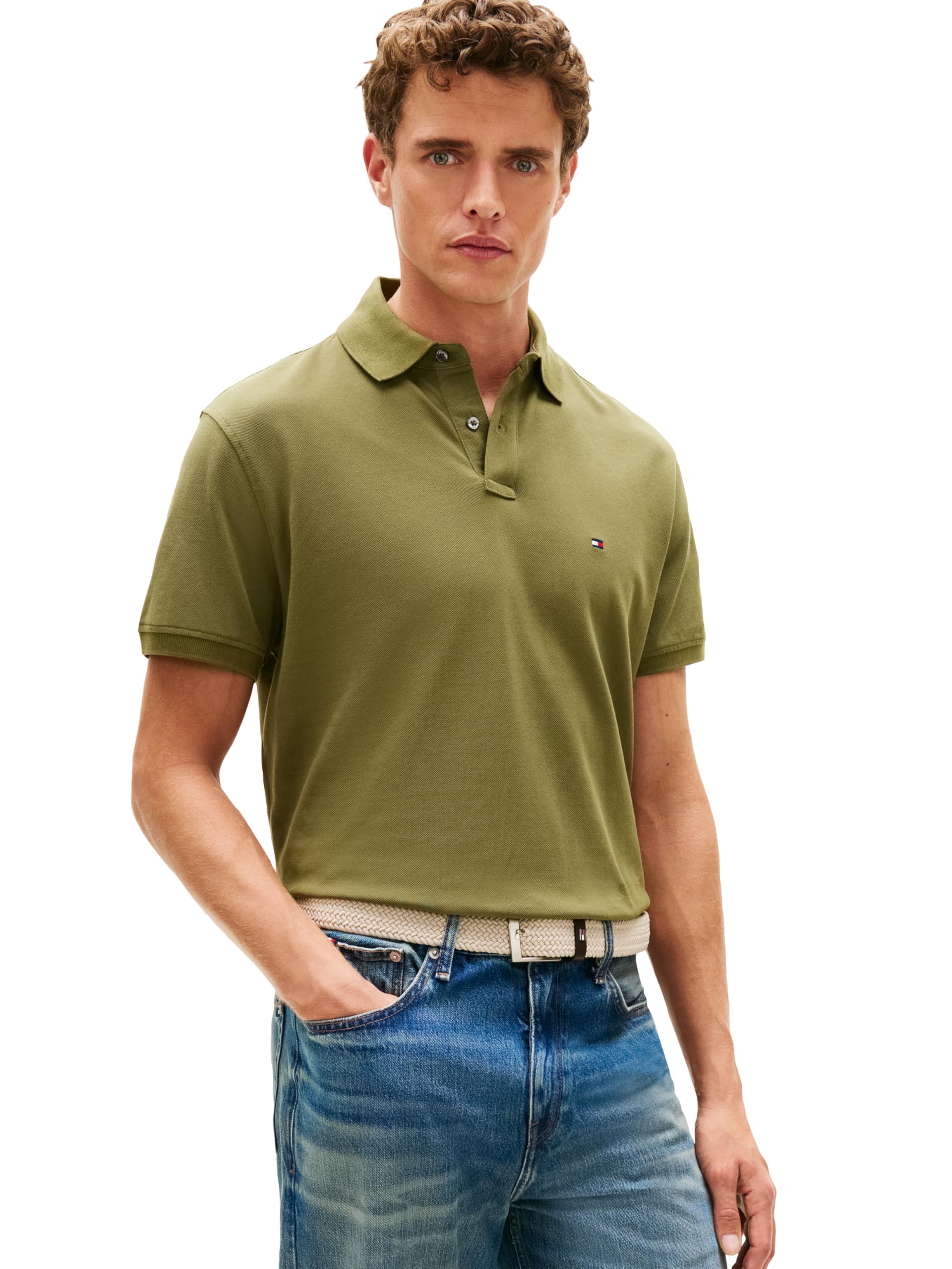 Tommy Hilfiger Men's Short Sleeve Polo Shirts in Classic Fit with Stretch and Organic Pique Cotton