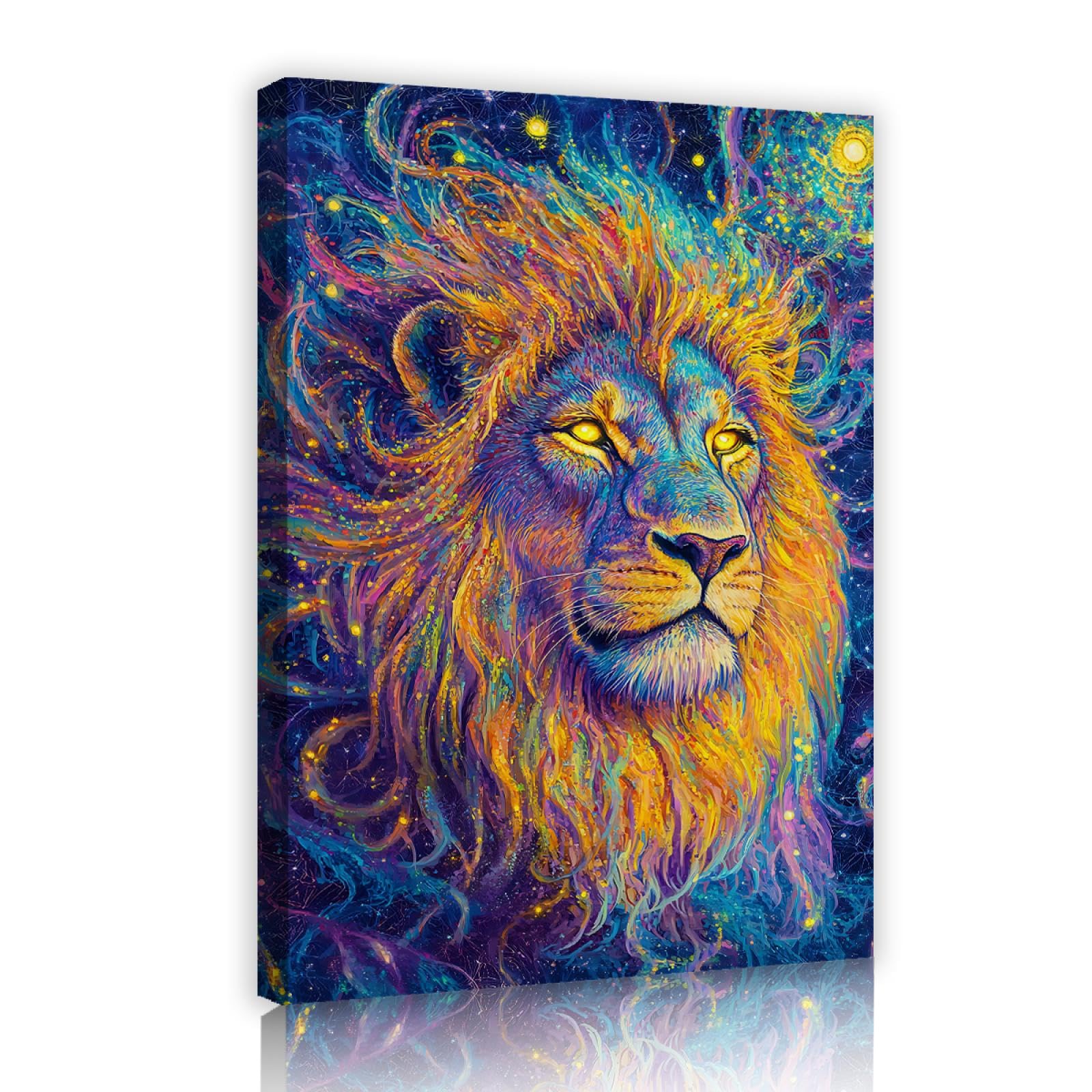 UIRINGART Neuheit abstrakte Löwe Malerei wilde Tiere Leinwanddruck Wandkunst mutige und bunte Poster Kunstwerk für Büro Zuhause Wanddekoration 80x120cm Innenrahmen