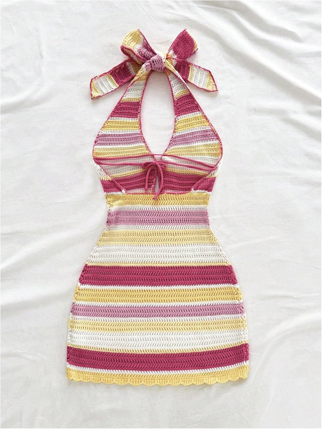 SOLY HUX Women's Striped Bodycon Halter Dress Sleeveless Cut Out Backless Beach Vacation Mini Knit Dresses - Image 2