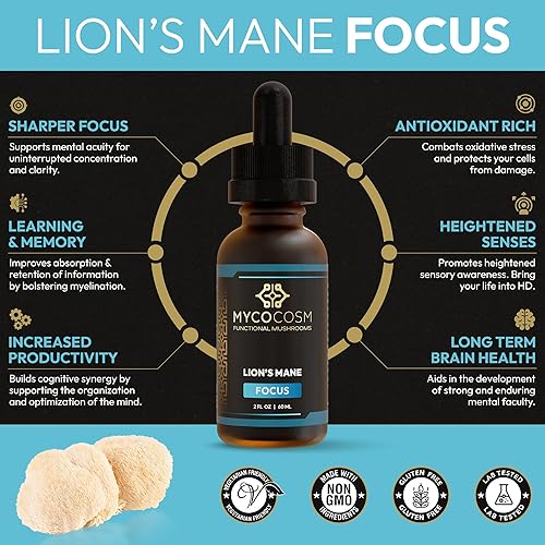 Miniatura 4 de Suplemento de hongo de melena de león  Extracto de hongo para apoyar la concentración y la memoria  Gotas de hongos  Salud cerebral  Sin OMG,