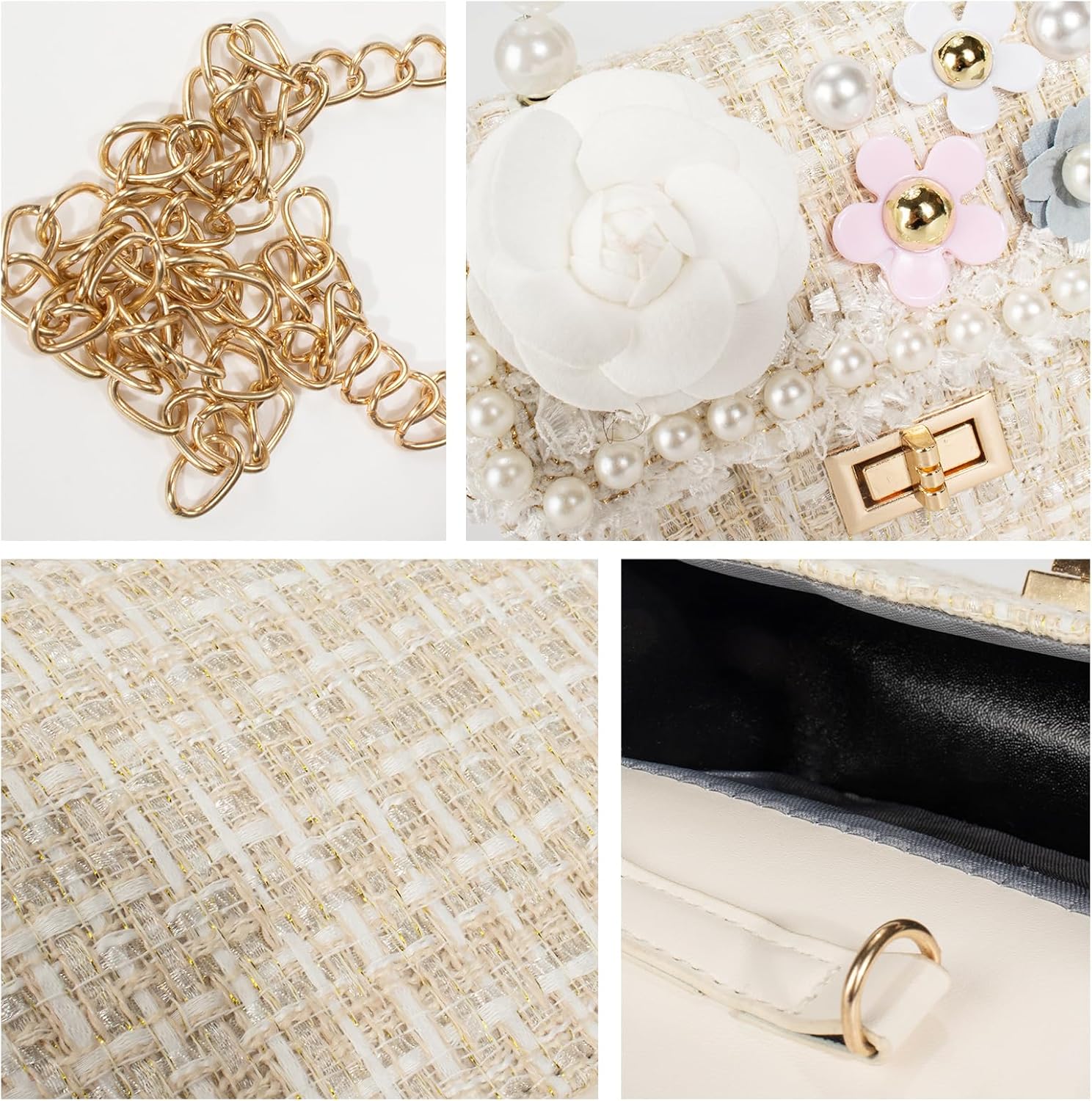 Forwe Little Girls Toddler Crossbody Purse with Pearl Flowers Mini Cute Princess Handbags Shoulder Chain Bag - Image 5