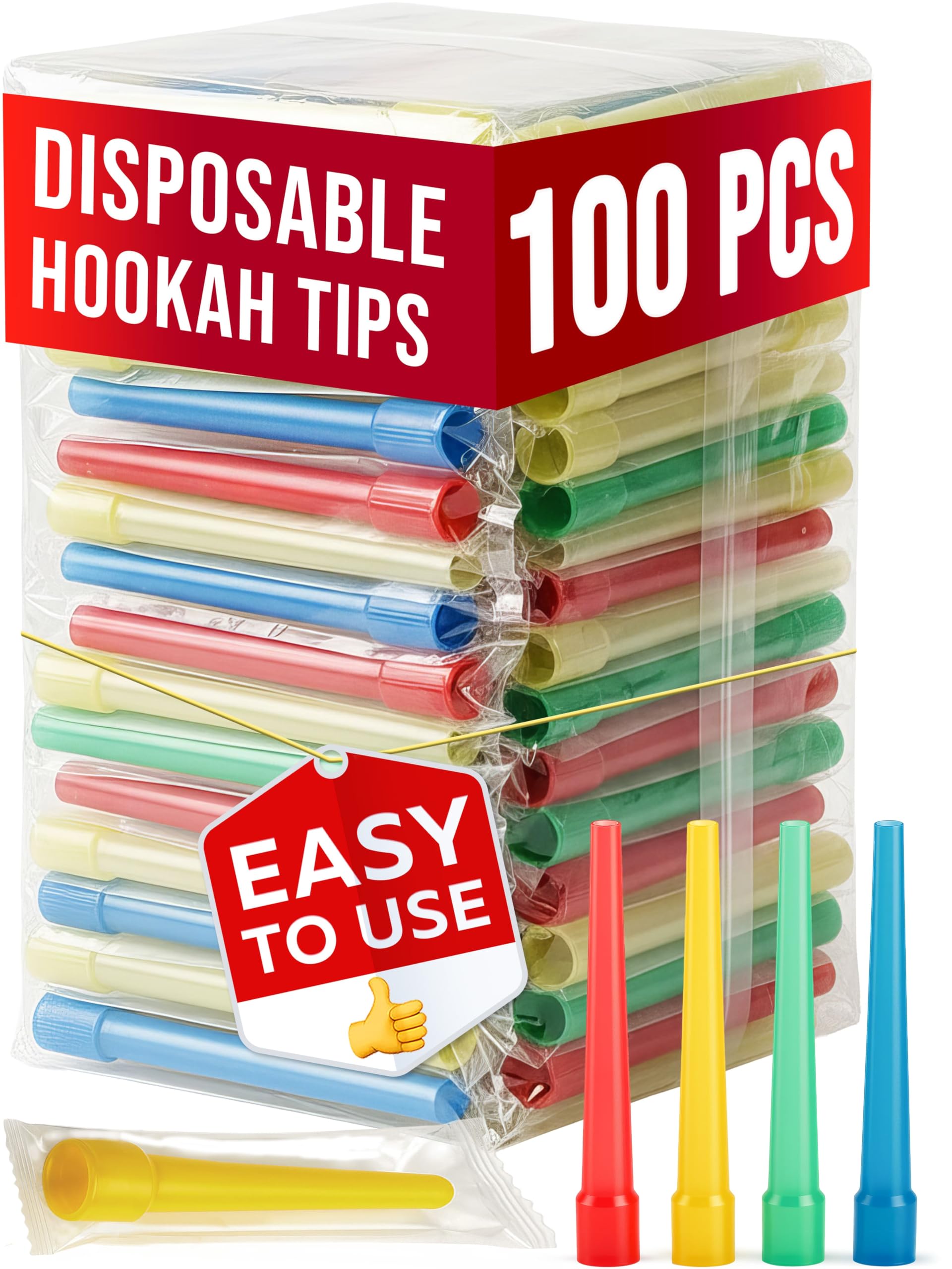 Photo 1 of 100pcs Hookah Tips Disposable - Individually Wrapped - Hygienic Hookah Mouth Tips for Hookah Hose - BPA Free, Easy to Use, Fits Most Hookah Hoses – Colorful Hookah Accessories for Party Use