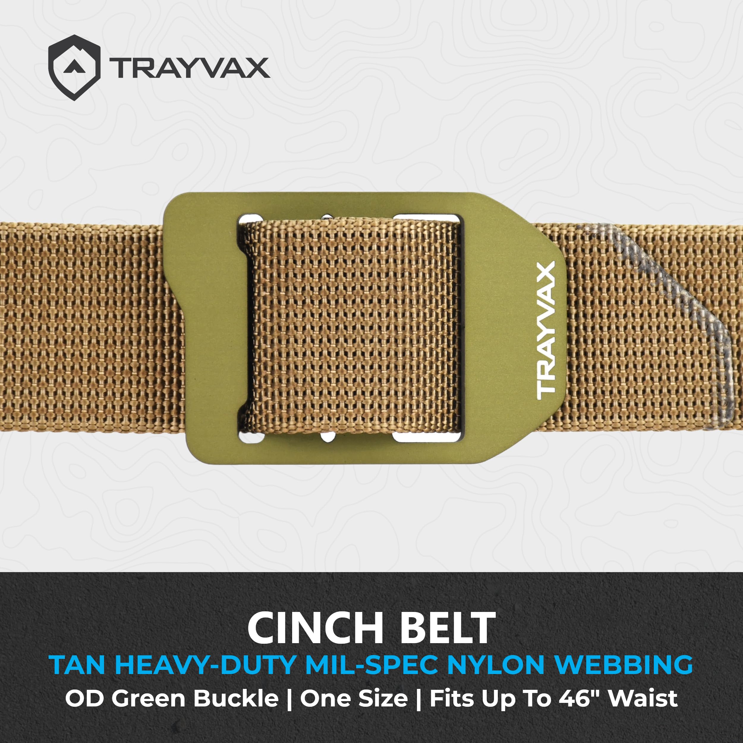 Trayvax Cinch Belt, Tactical Nylon Web Belt for Men and Women, Outdoor Hiking and Military Accessories, Tan/OD Green