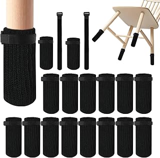16 PCS Furniture Socks with Hook-and-Loop Fastener - Black Knit Chair Leg Floor Protectors for Hardwood Floors - High-Elasticity Furniture Leg Socks with Fasteners Stays in Place More Better