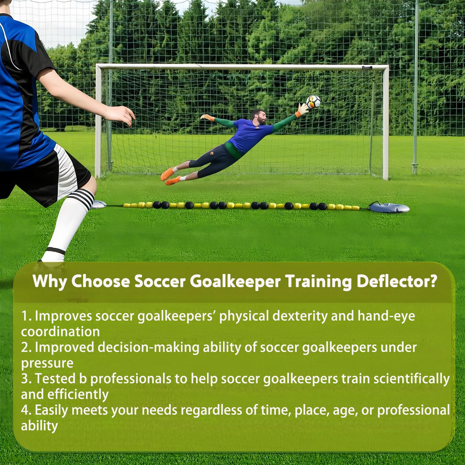 Deflettore per portiere, regolabile da 2,75 m/4 m, deflettore di linea singola, attrezzatura per allenamento di calcio per pratica di reazione e immersione
