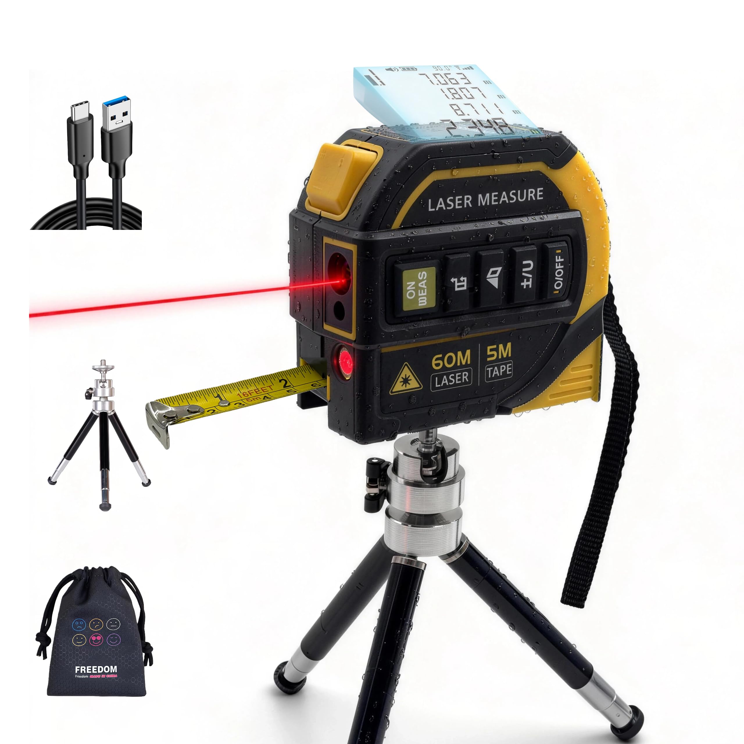 4-in-1 digital tape measure with laser, level,16Ft Ruler,197Ft Laser