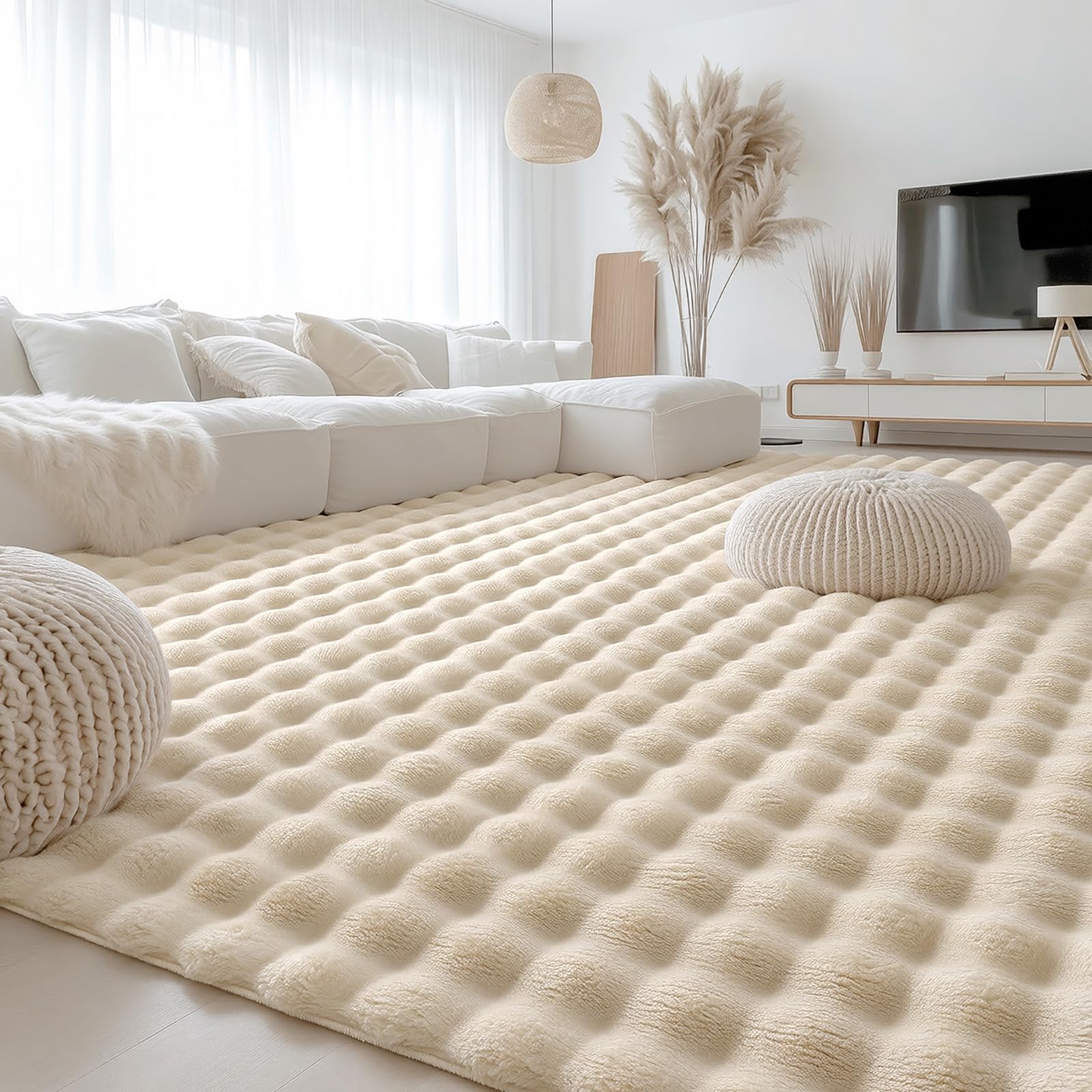 Homaxy 3D Bubble Waschbar Groß Teppich Wohnzimmer 160x220 cm, Beige | Antirutsch Waschbar Teppich, Weich Flauschig Teppiche fürs Kinderzimmer, Schlafzimmer