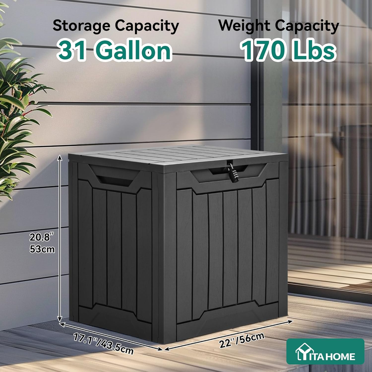 YITAHOME 31 Gallon Deck Boxes Set of 2, Lockable Outdoor Storage Bins for Patio Cushions, Garden Tools, Weather-Resistant Resin Storage Solution, Black