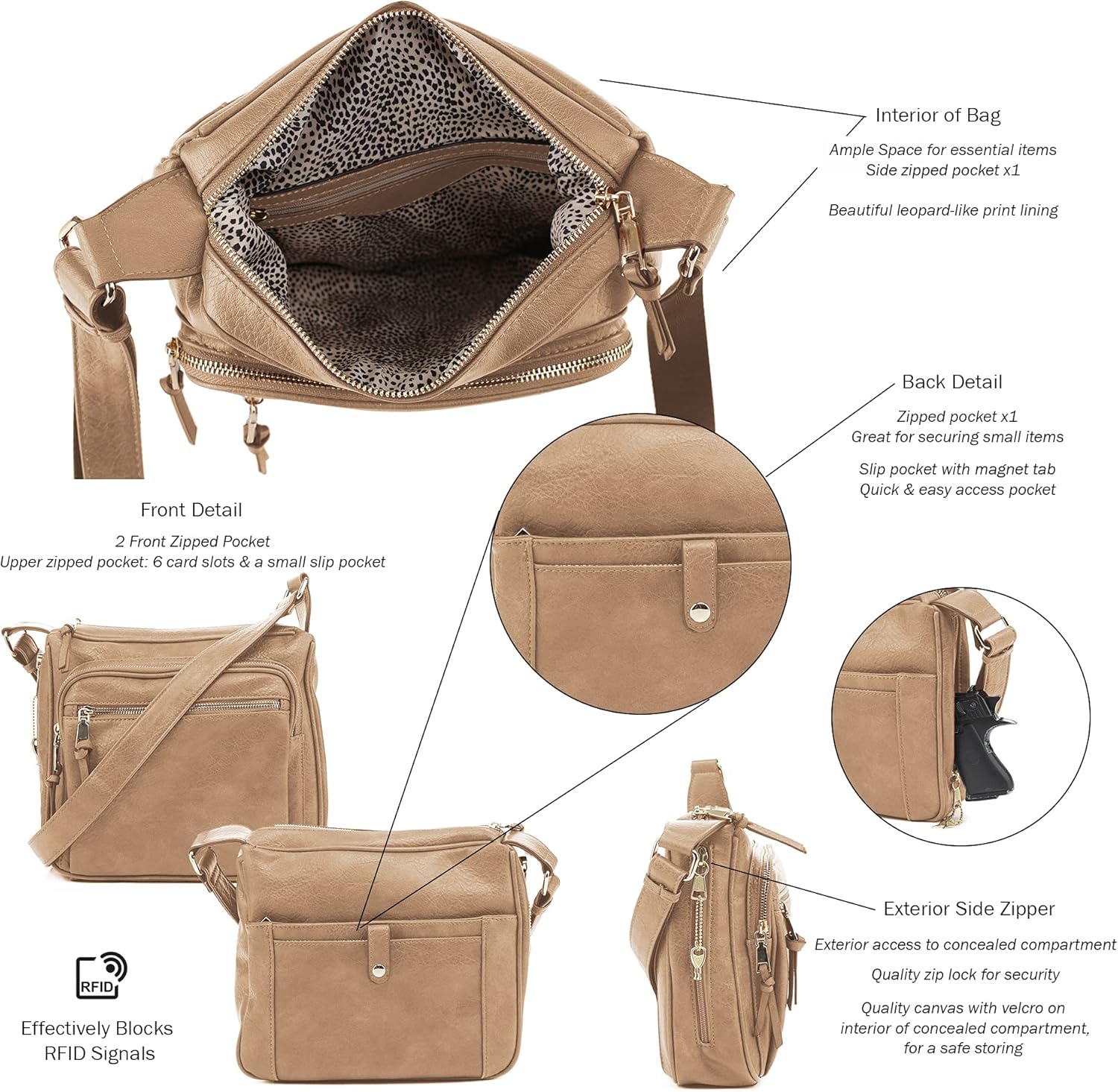 JESSIE & JAMES | Concealed Carry RFID Blocking Crossbody Purse for Women with Lock and Key - Image 5