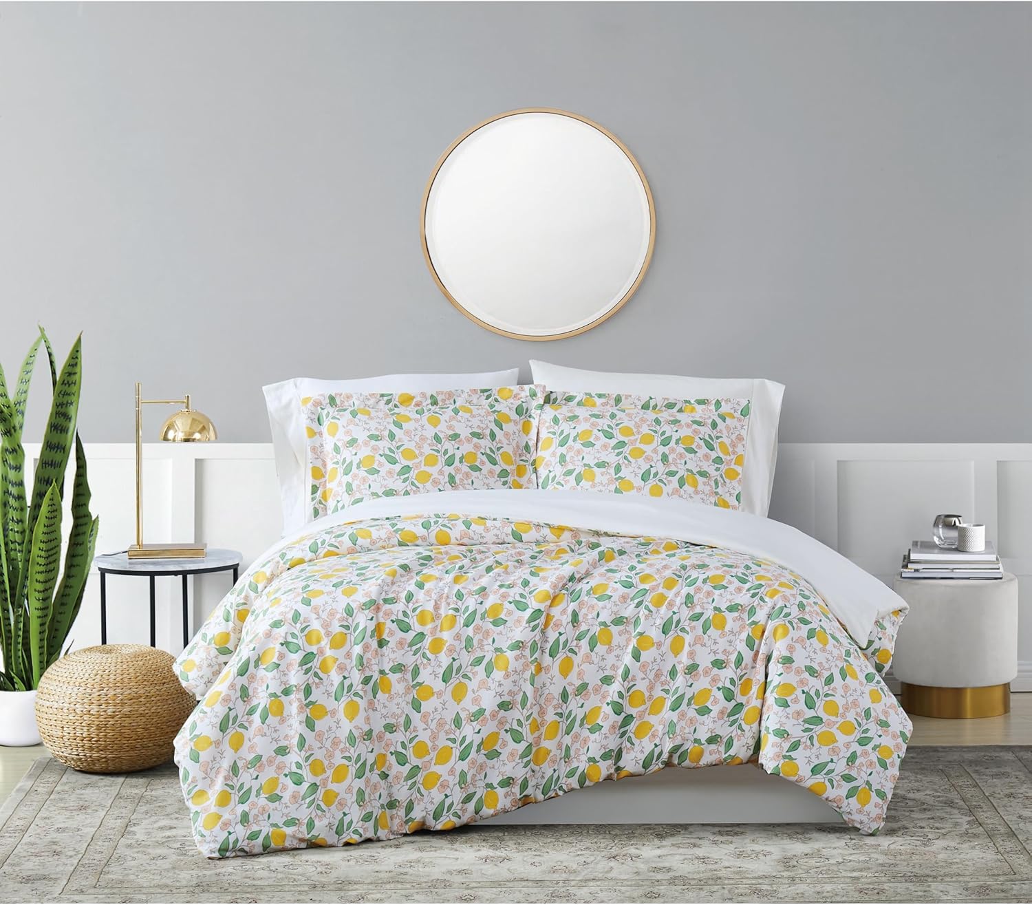 Brooklyn Loom Verbena Multi Cotton 3-Piece Full/Queen Duvet Set, Lemon Themed, for Men and Women, Oeko-TEX Certified Confidence