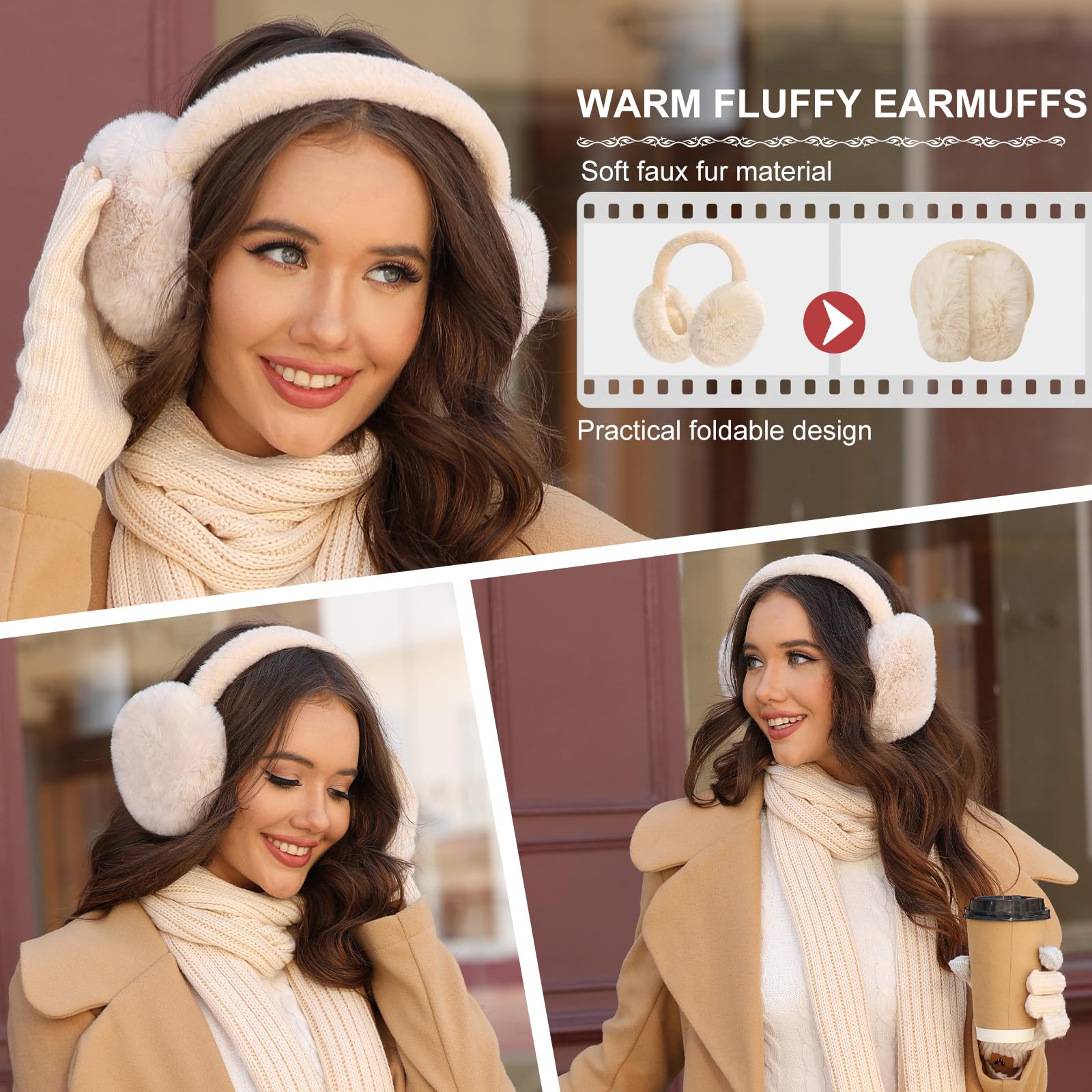 heekpek Mütze Schal Handschuhe Ohrenschützer und Socken Set Damen 5 Stücke Warme Wintermütze Winterschal Strick Winterzubehör Winterset 5 in 1