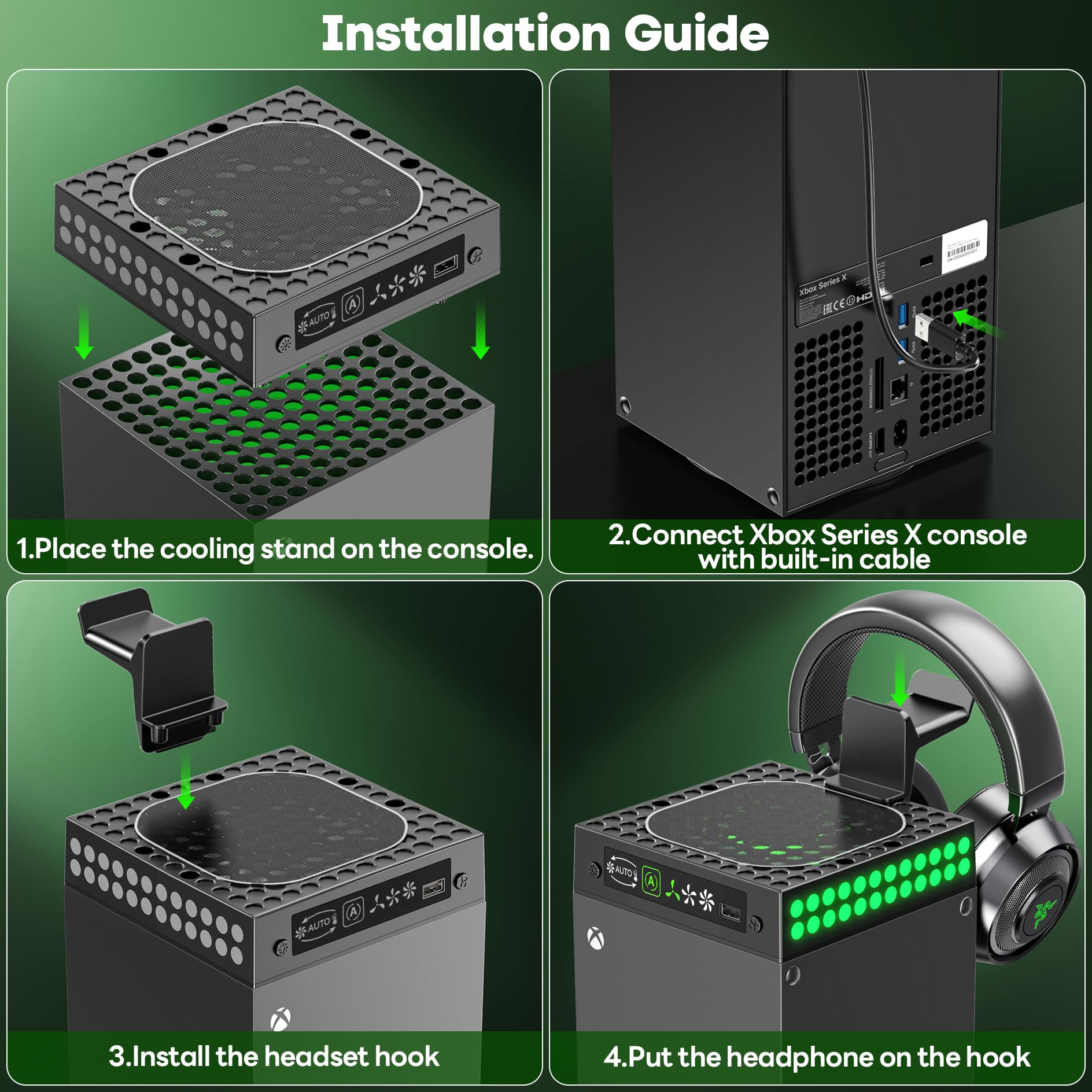 Ventola Xbox Series X di Raffreddamento Automatica, Raffreddamento Xbox Serie X con 9 modalità Luce RGB, Ventola Accessori X box Series X con Gancio per Cuffie