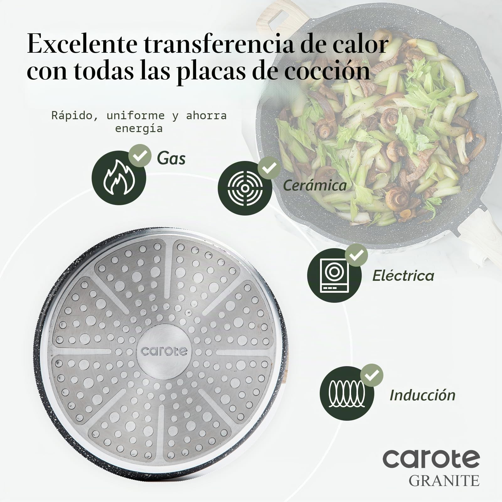 CAROTE Sartenes 32cm con Tapa, Wok Antiadherente Resistente, Mango Ergonómico Antiquemaduras, Forma Profunda,Apta Para Todo Tipo de Cocinas de Inducción, Sin PFOA, Plomo ni Cadmio | Utensilios de cocina no tóxicos sin PFOA, sartén cubierta compatible con