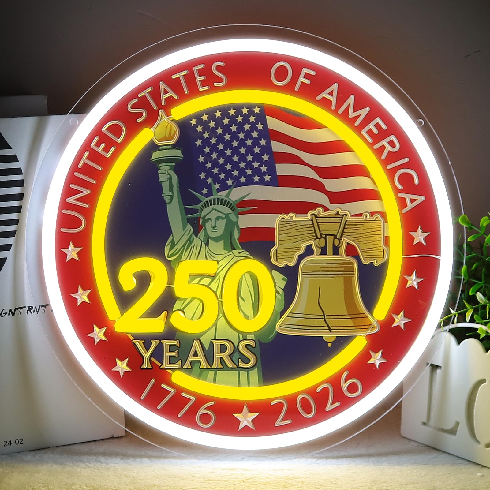 Neonowe światła USA 250. rocznica 250. orłów, dekoracja ścienna do sypialni, baru, salonu, prezent, sztuka na przyjęcie bożonarodzeniowe, możliwość przyciemniania, 30 x 30 cm, zasilanie USB