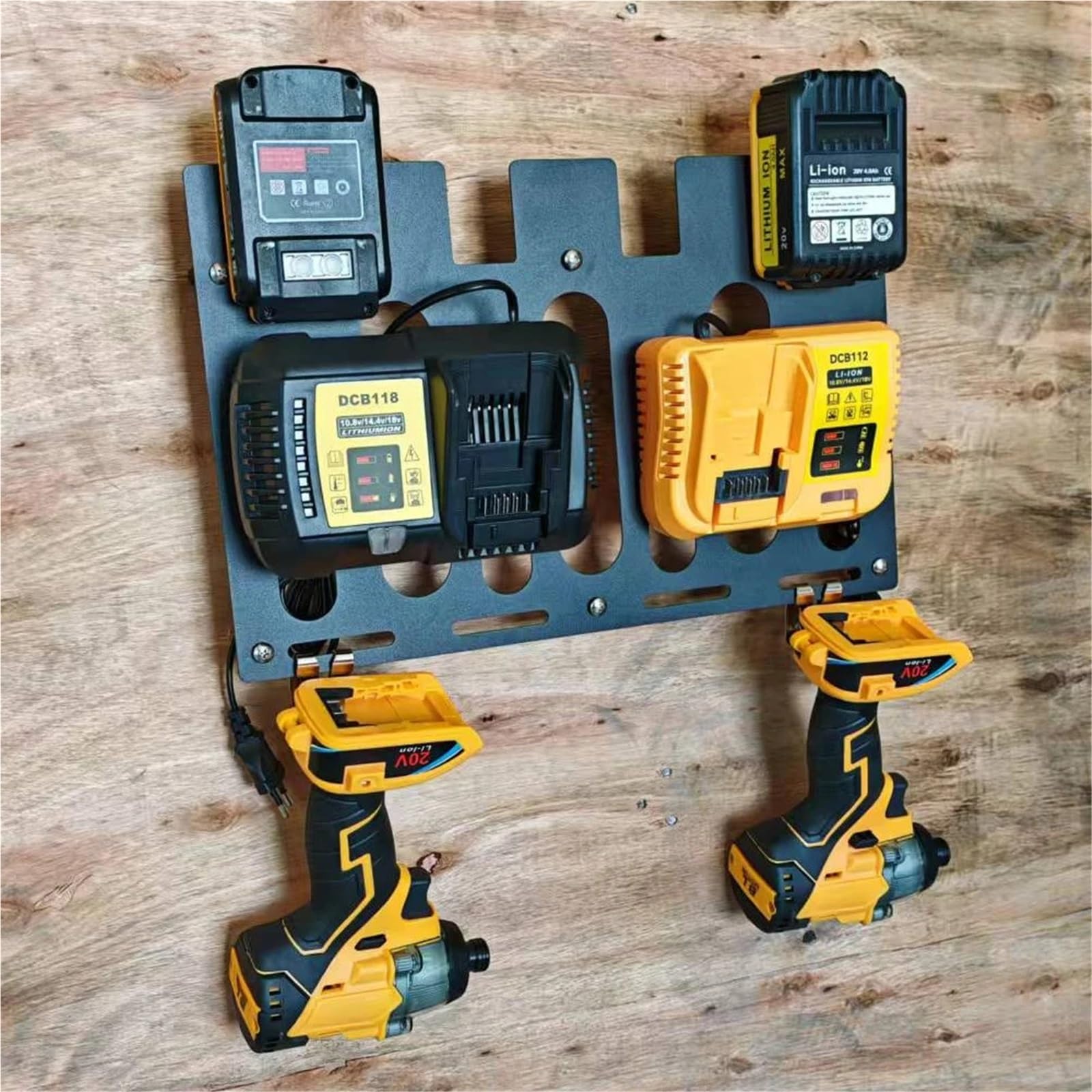 Générique Support de montage mural multifonctionnel pour DeWalt, support boîtier batterie, chargeur, outil électrique, perceuse, stockage fixe DCB112 DCB118 DCB206 studio