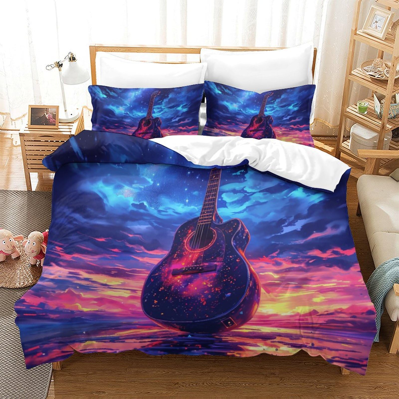 Housse de couette guitare 3D Super King 260x220cm en microfibre avec 2 taies