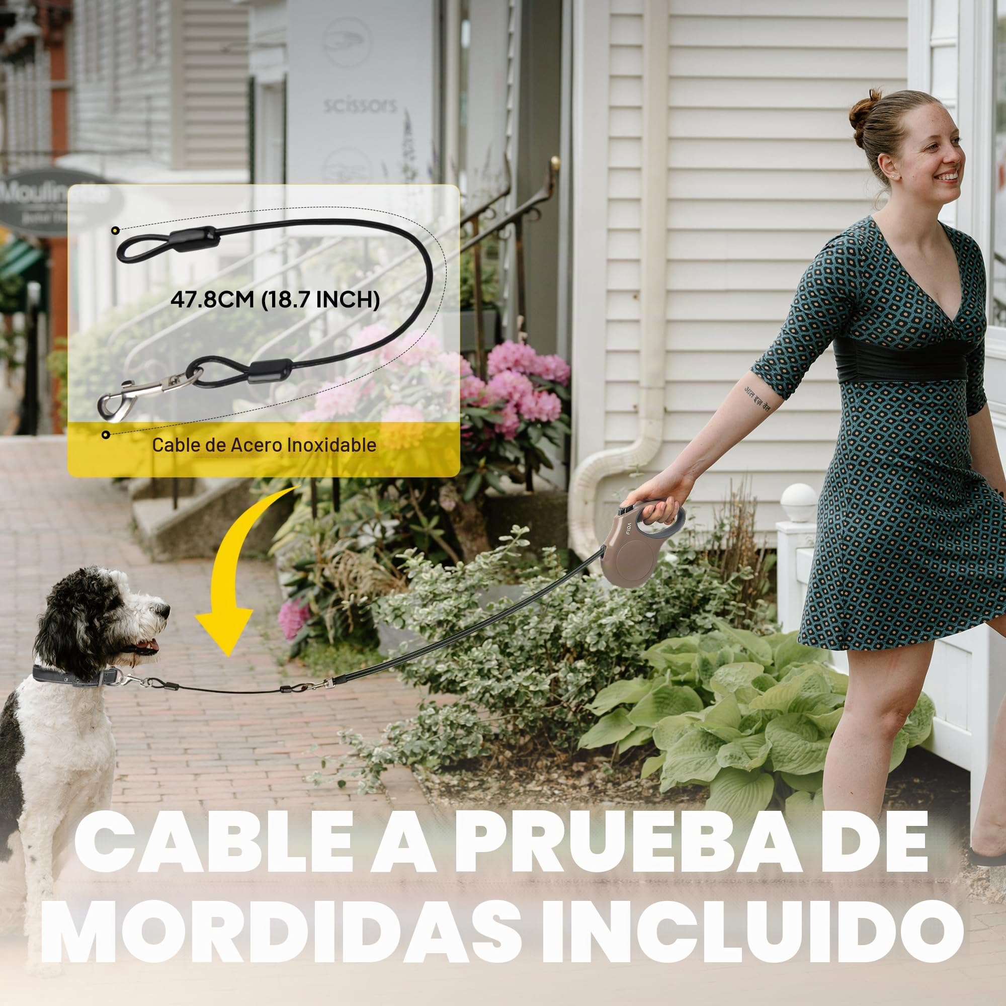 Fida Correa retráctil para Perro, Correa Resistente de 3 m para pasear Mascotas para Perros o Gatos pequeños de hasta 8 kg, sin enredos, Freno con una Sola Mano (XS, café)