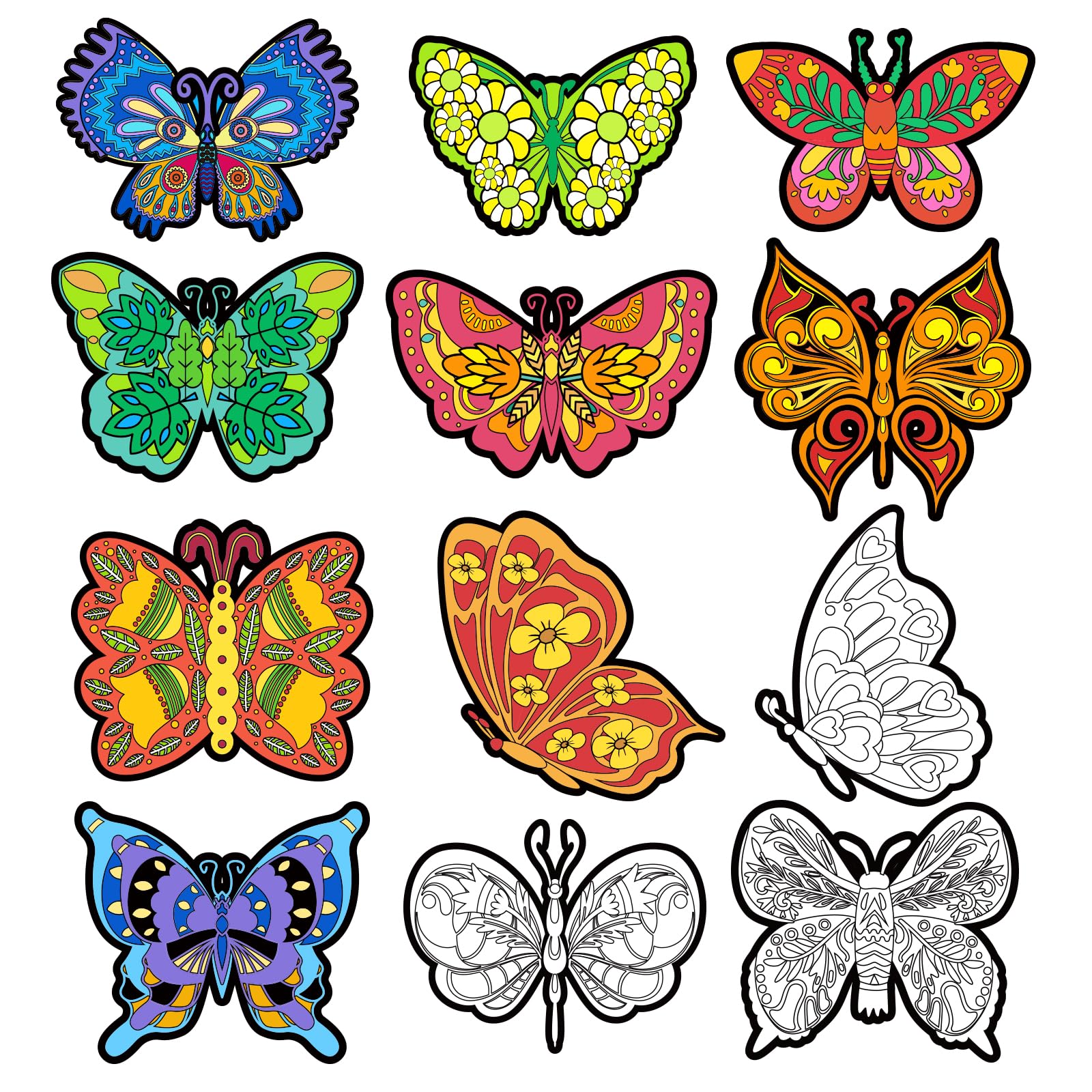Bosctanuc 24 PCS Butterflies Velvet Coloring Cardstock - No-Mess Fuzzy Art Coloring Kit for Kids & Adults,Stress-Relief Craft Set for Classroom,