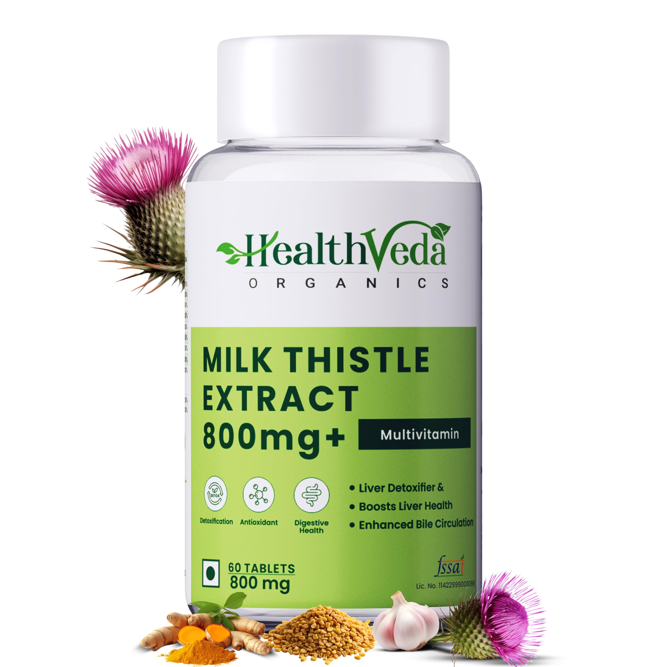 Milk Thistle Extract, 800 mg Liver Support Supplement | 60 Veg Tablets | For Liver Support & Liver Detox | For both Men & Women
