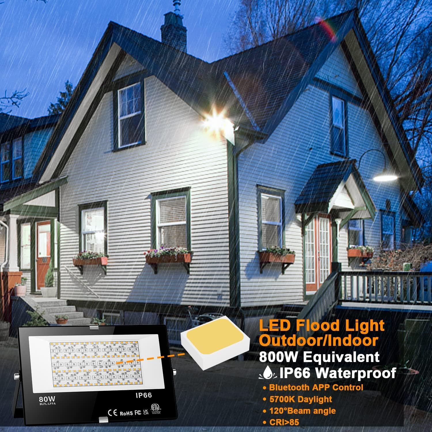 RGB LED Strahler Außen Kaltweiß 80W Fluter Smart Flutlicht Bunt Mit Bluetooth APP-Steuerung IP66 Wasserdicht Außenstrahler Million Farben Dimmbar Gartenbeleuchtung für Aussen Innen Party Garten 2 Stk