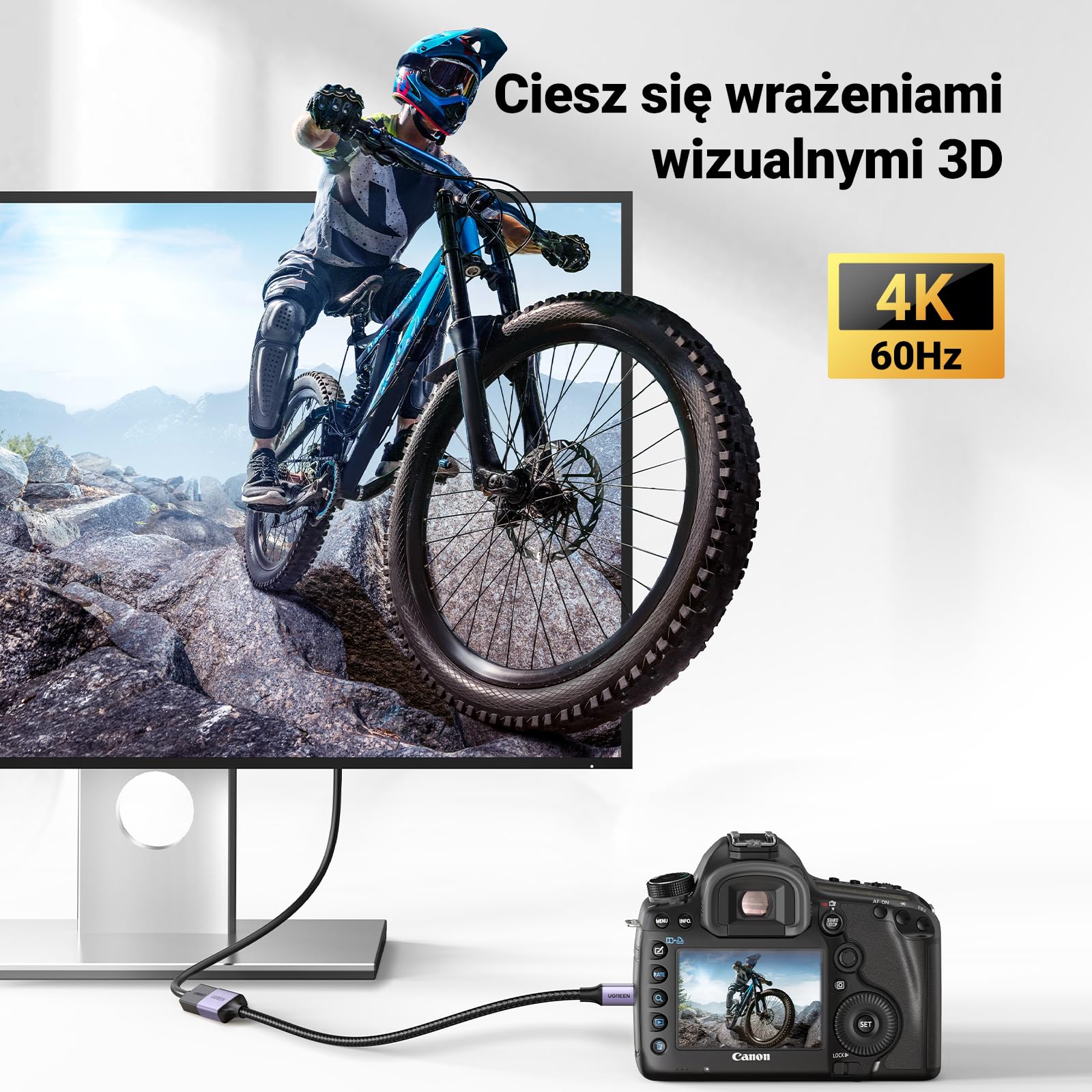 UGREEN Micro HDMI na HDMI adapter do kabla męski na żeński obsługiwany dla Gopro itp., aluminiowa osłona. 25 cm