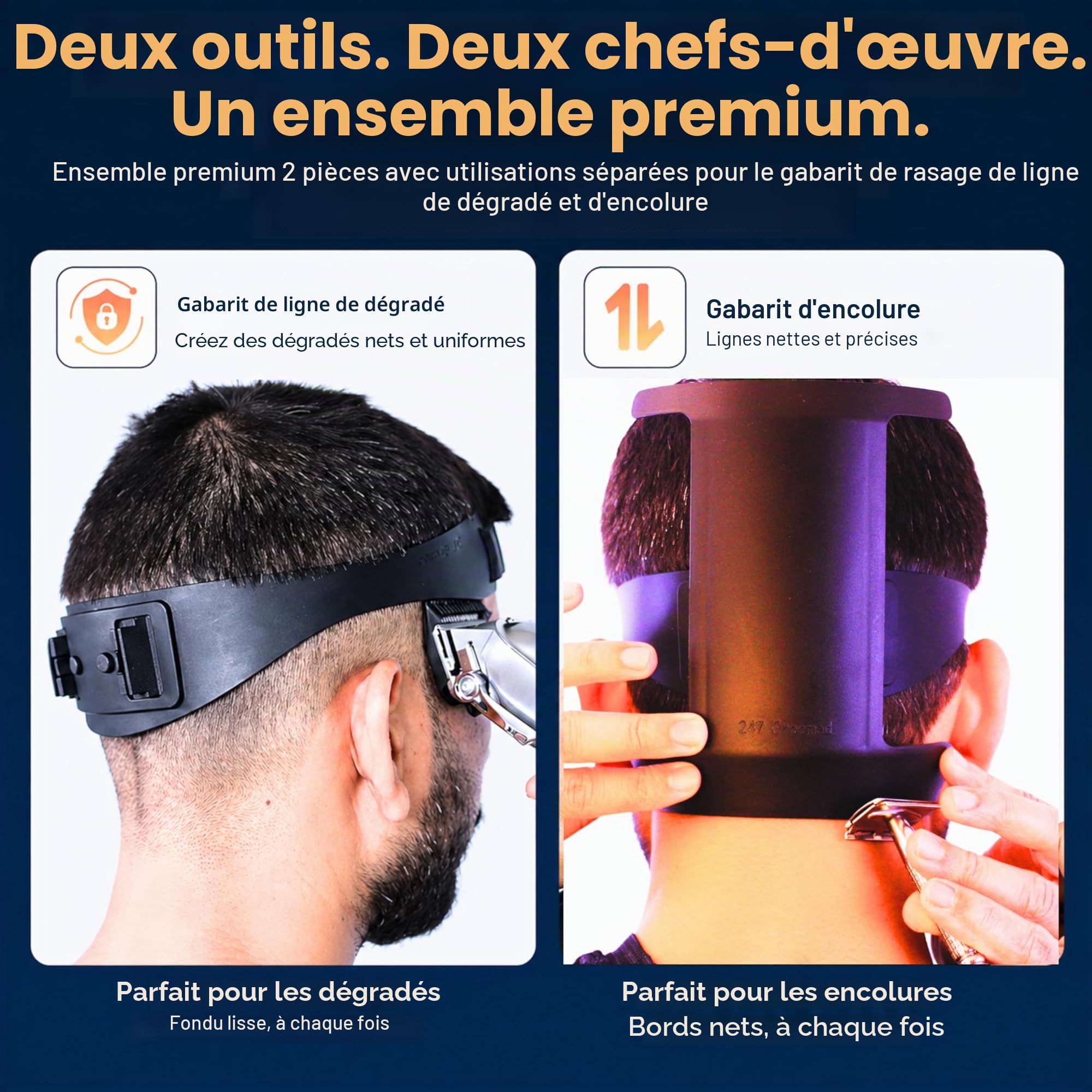 Kit de coupe de cheveux pour homme | Guide de coupe automatique 2 pièces pour homme : modèle de rasage et guide de décoloration | Outil de décoloration des cheveux à taille réglable et modèle de
