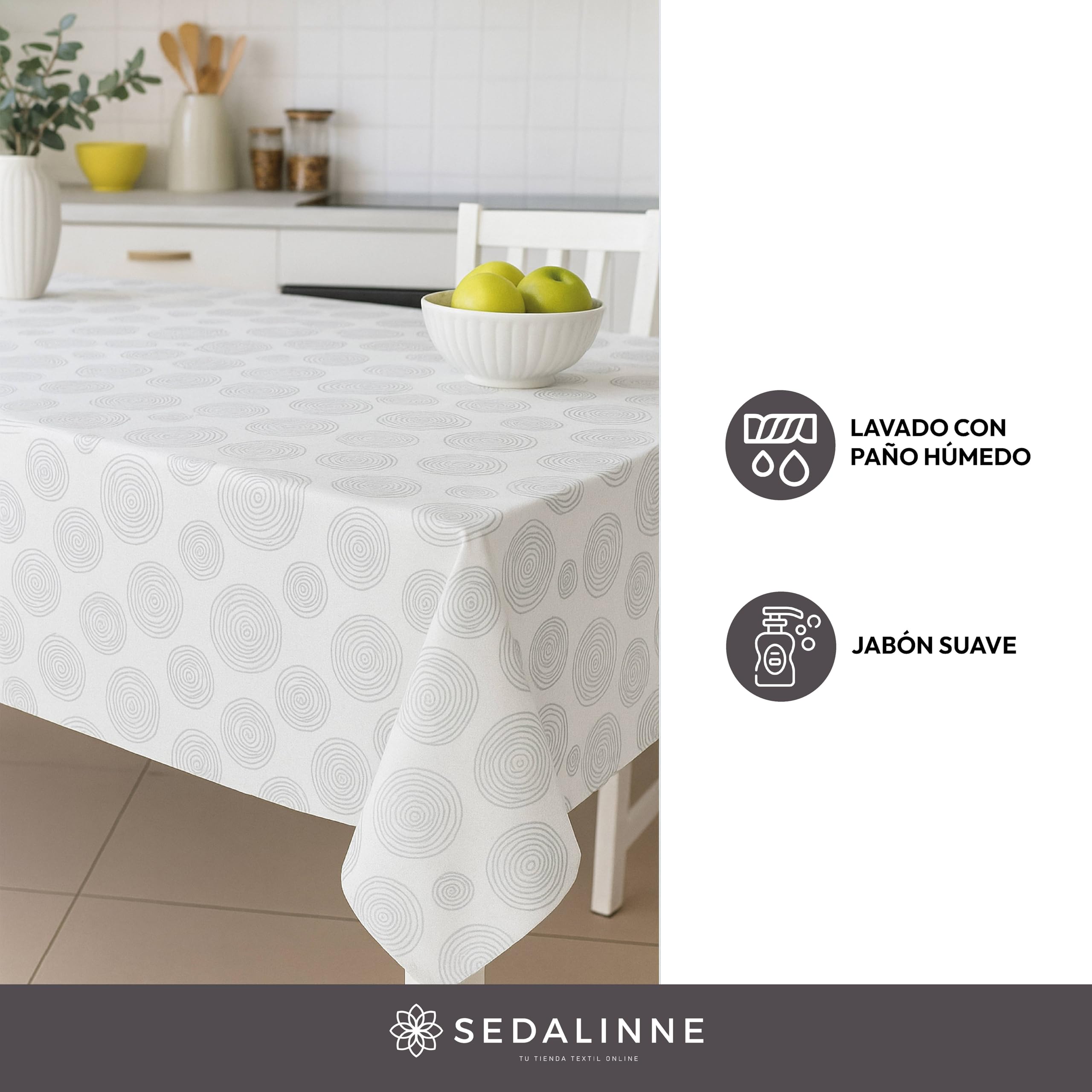 Mantel Hule Hojas Rollo Entero de 20 m - Mantel Mesa Rectangular de PVC para Cocina o Comedor - Impermeable y Antimanchas - Fácil de Limpiar y Resistente - Estilo Circulos