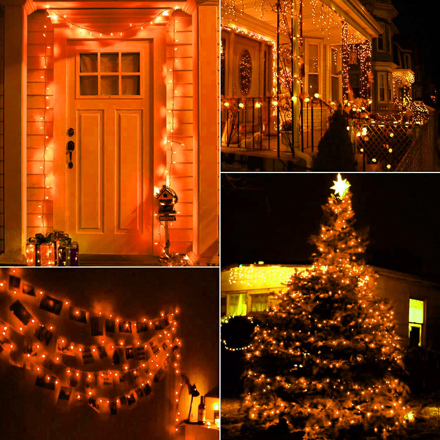 Luces LED naranjas de Halloween para exteriores, 100 mini luces LED de 39 pies con 8 modos de iluminación, tira de luces de Halloween conectables para jardín, patio, fiesta, casa encantada, fantasma 2