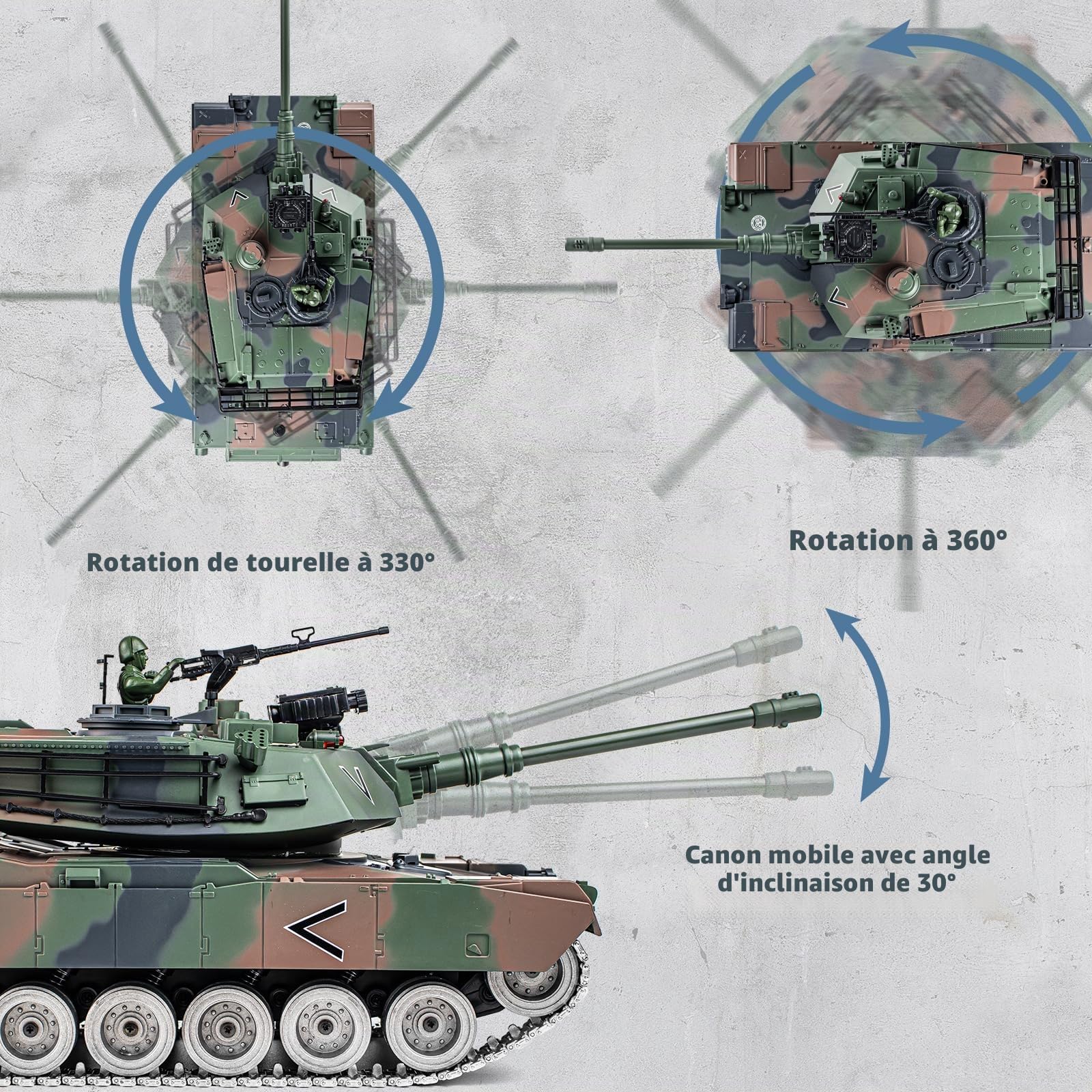 Supdex Tank Telecommande M1A2, RC Char 1/18 Réservoir Télécommandé 2.4Ghz, Maquette Jouets avec Fumée, LumièRes, Réservoir Télécommandé Tir, Sodèle Char de Combat on et Recul pour Enfants et Adultes