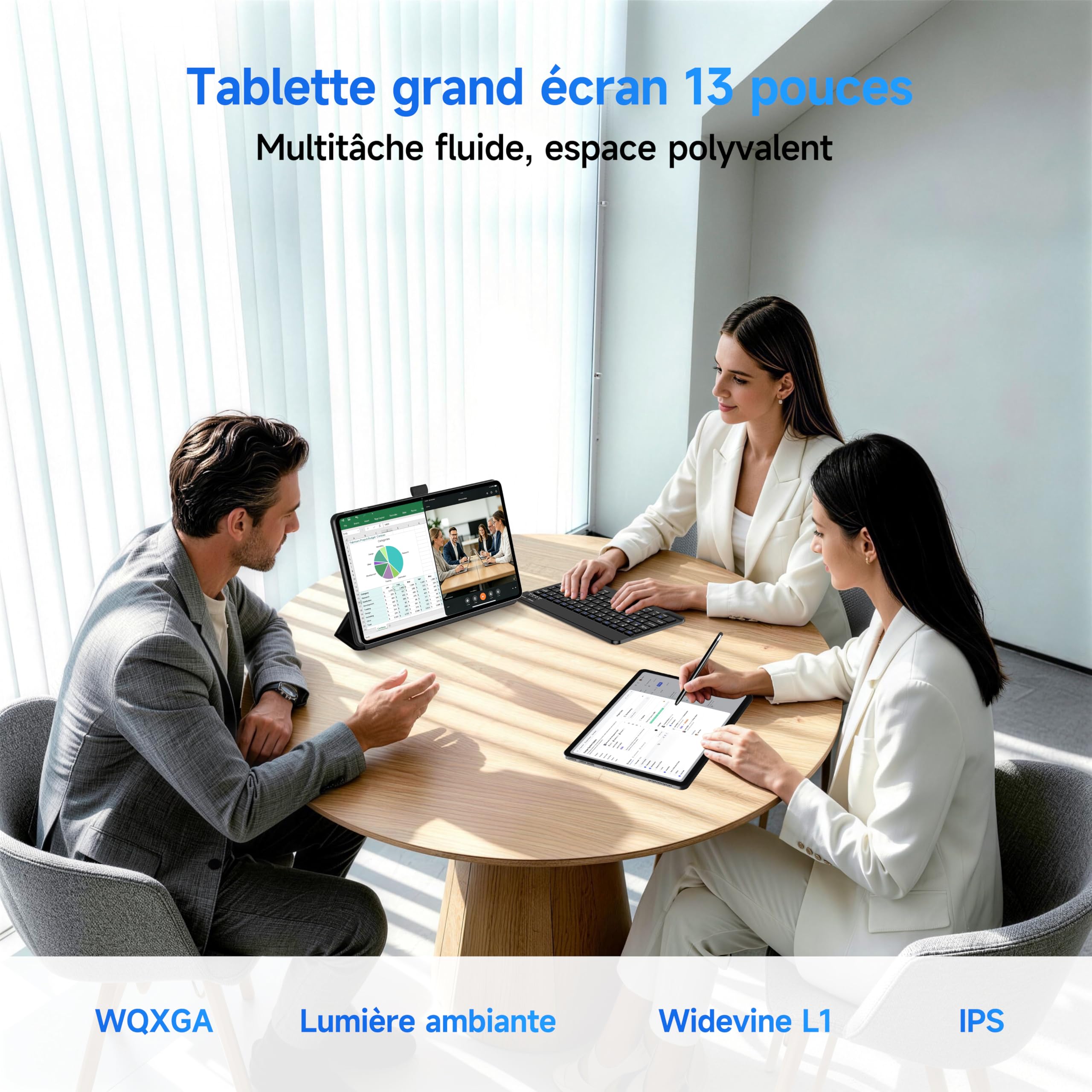Tablette 13 pouces avec clavier,Tablette Android 16 compatible PC 2-en-1 | 2,5K Tablette tactile compatible SIM 4G LTE,Widevine L1, processeur octocœur, 16 Go + 128 Go stockage,10000 mAh.