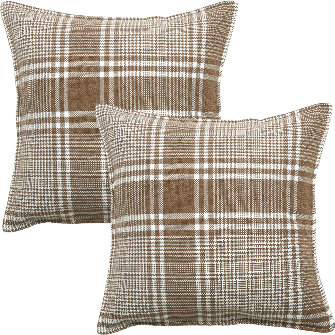 HOMTRYLIC Cushion Covers Set of 2 Decorative Gingham Plaid Throw Pillow Covers 45x45cm Linen Cushion Pillow Cases Vintage Boho Pillowcase for Sofa Bedroom Home Decor, Brown โ image 1