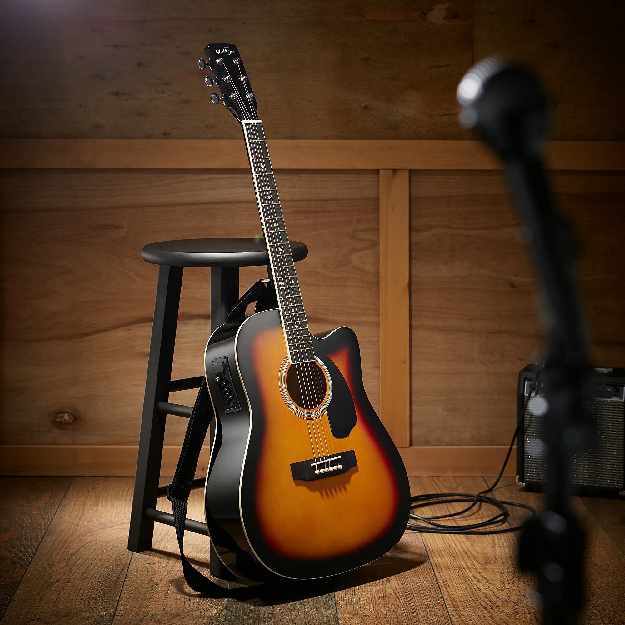 Ashthorpe Pełnowymiarowy zestaw gitar akustyczno-elektrycznych Dreadnought Cutaway - Premium Tonewood - Sunburst