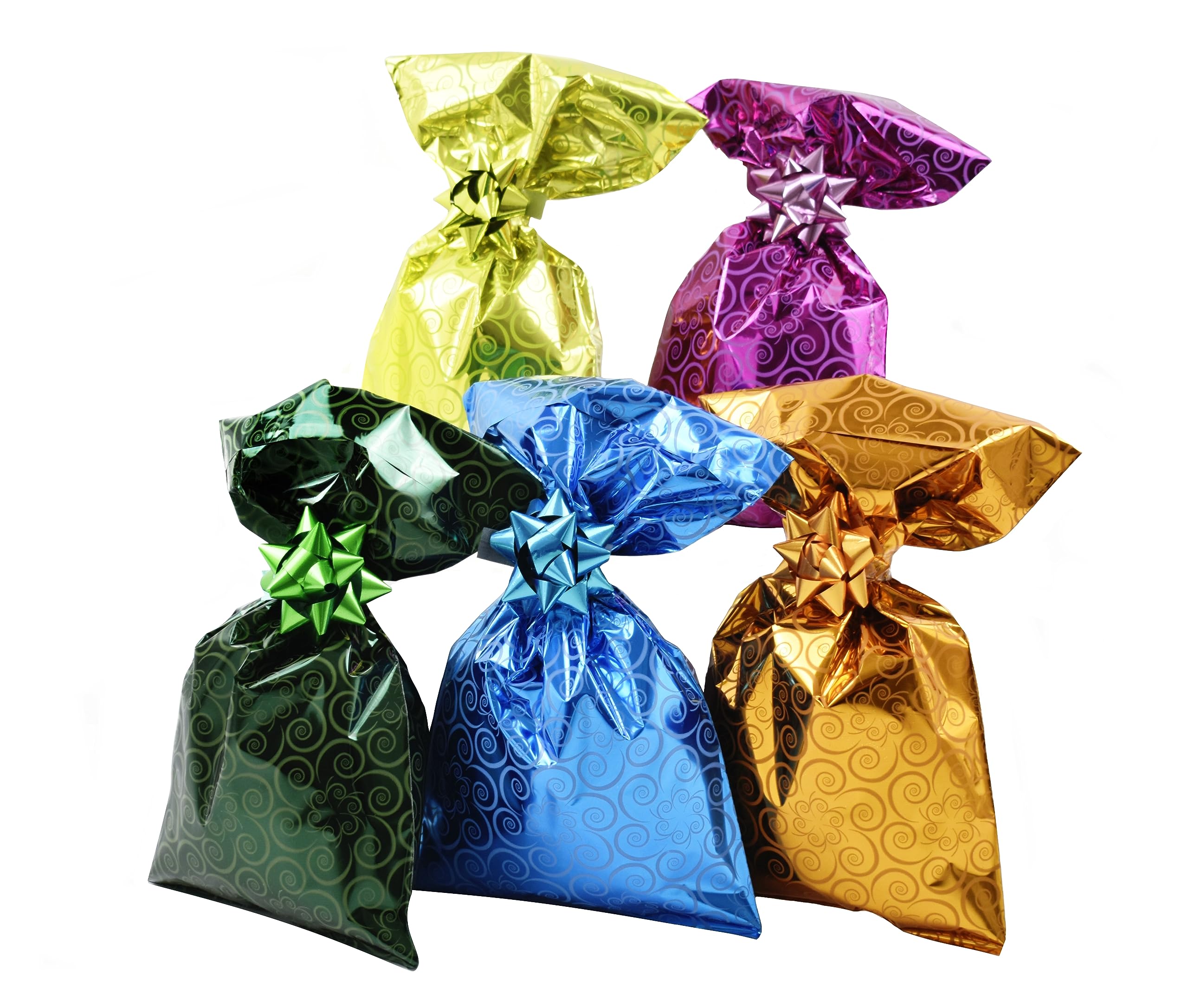 Sobres De Regalo De Metal Satinado - 100 Unidades, Tamaño 20x33+3.5 Cm, Colores Surtidos (dorado, Rojo, Verde, Plateado, Azul)