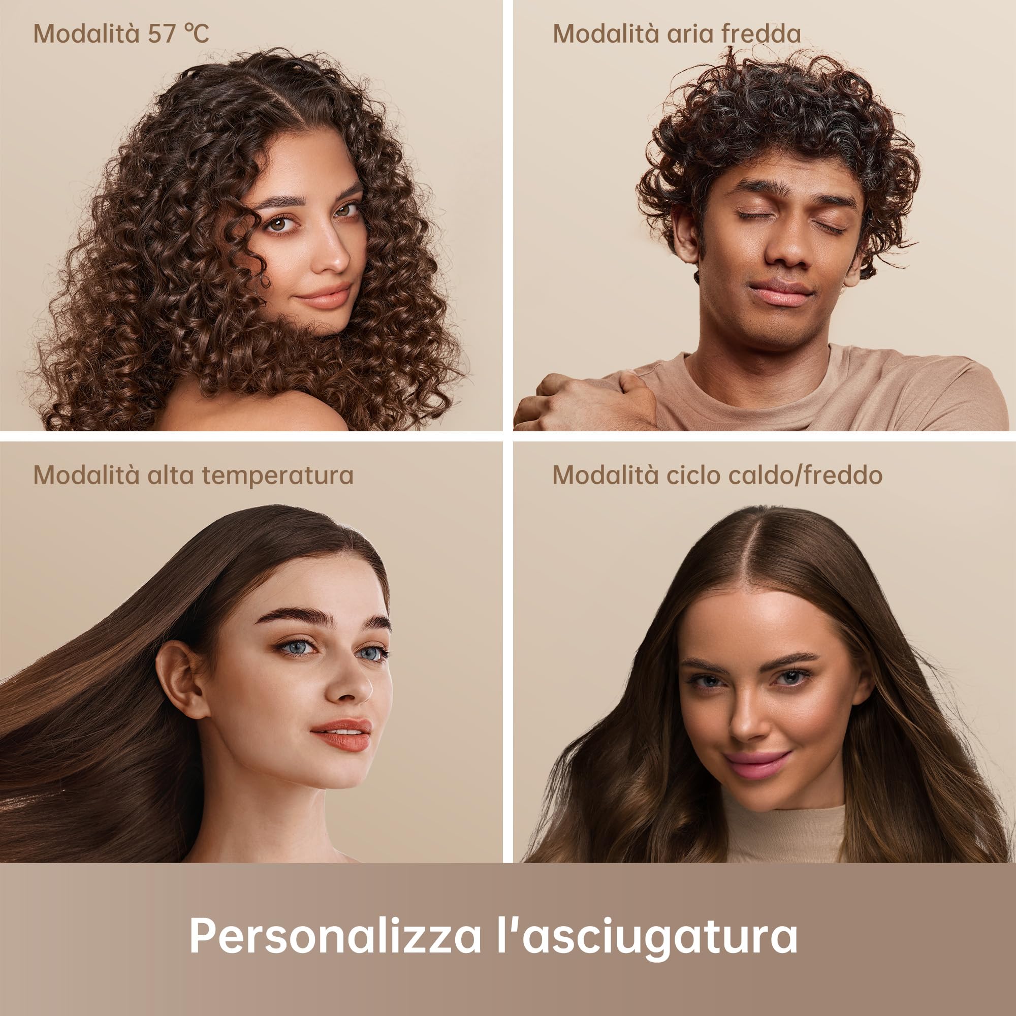 DREAME Hair Glory Combo Asciugacapelli, Asciugatura Rapida, Motore ad Alta velocità, Tecnologia a ioni Negativi, Leggero, Basso rumore, Controllo della Temperatura, phon con diffusore, Bianco