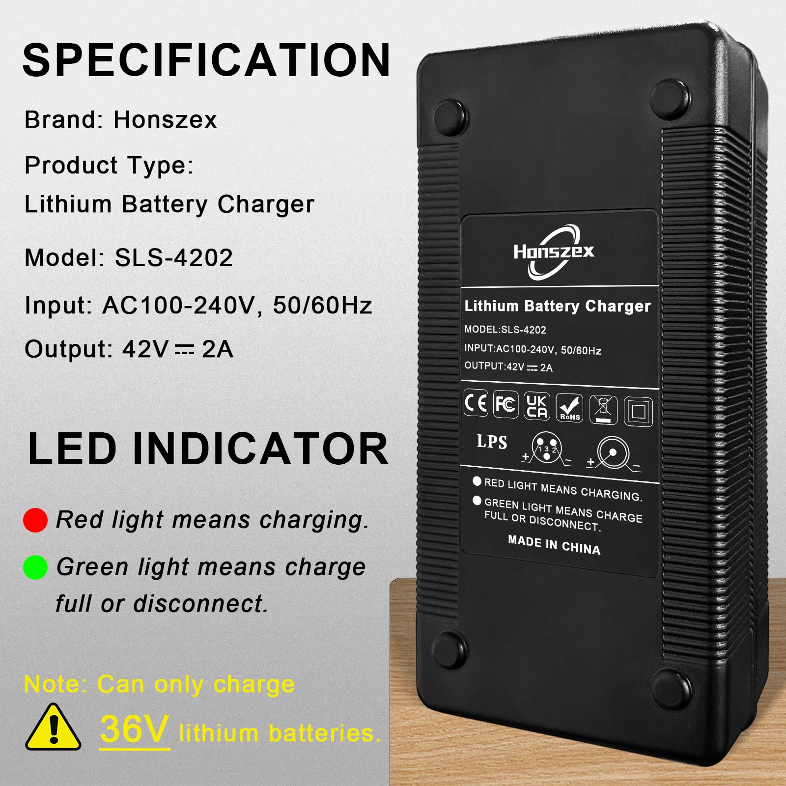 Chargeur 36V 42V 2A Honszex Pour Trottinette Xiaomi M365, Segway Ninebot - Universel Lithium