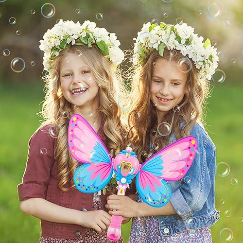 Miniatura 6 de Máquina de burbujas de mariposa para niños pequeños, varita mágica de burbujas para niños, soplador de burbujas musical con 2 burbujas de repuesto,