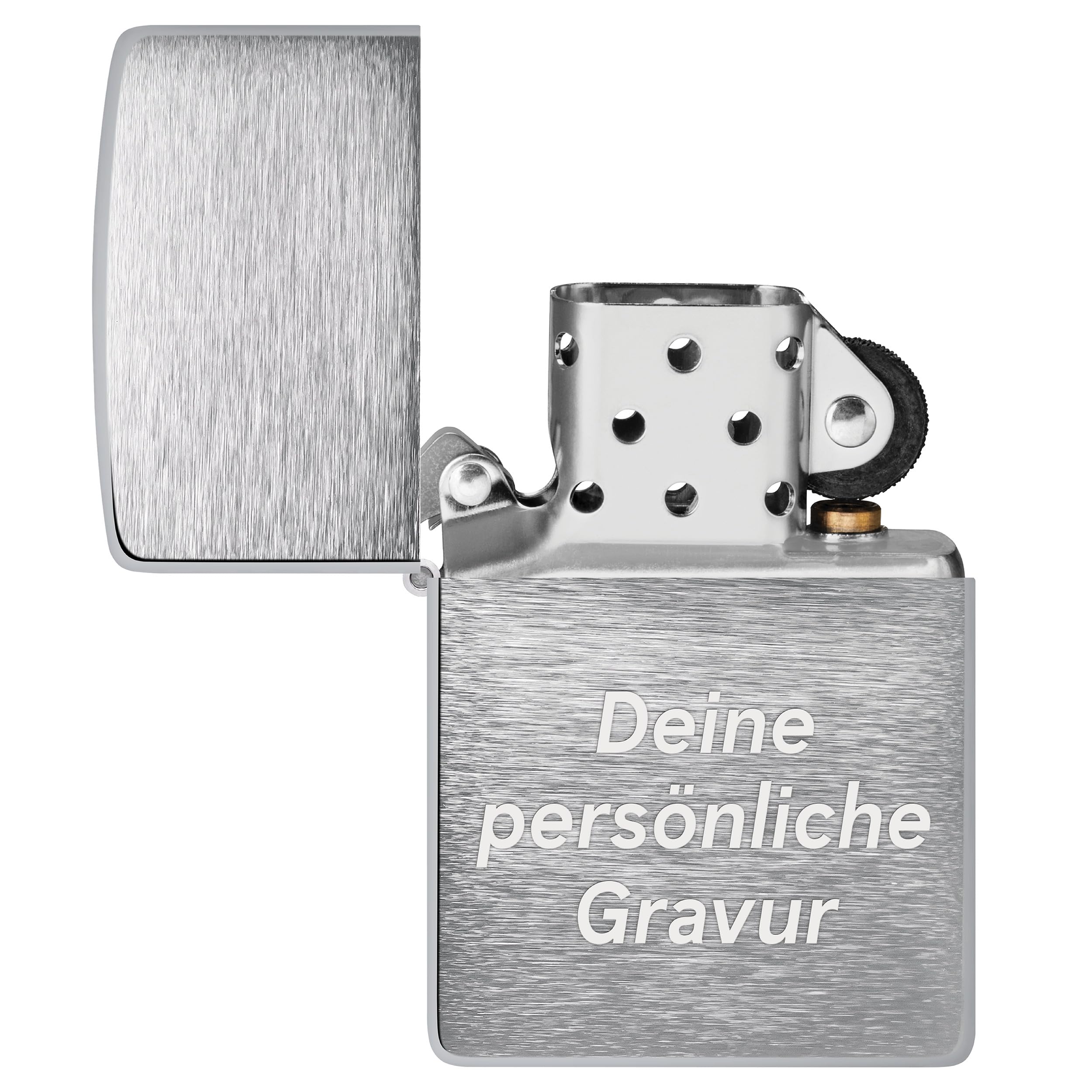 Zippo Sturmfeuerzeug mit Gravur – Brushed Chrome – Personalisiert mit Wunschtext – Nachfüllbar - Wiederverwendbar – Windfest