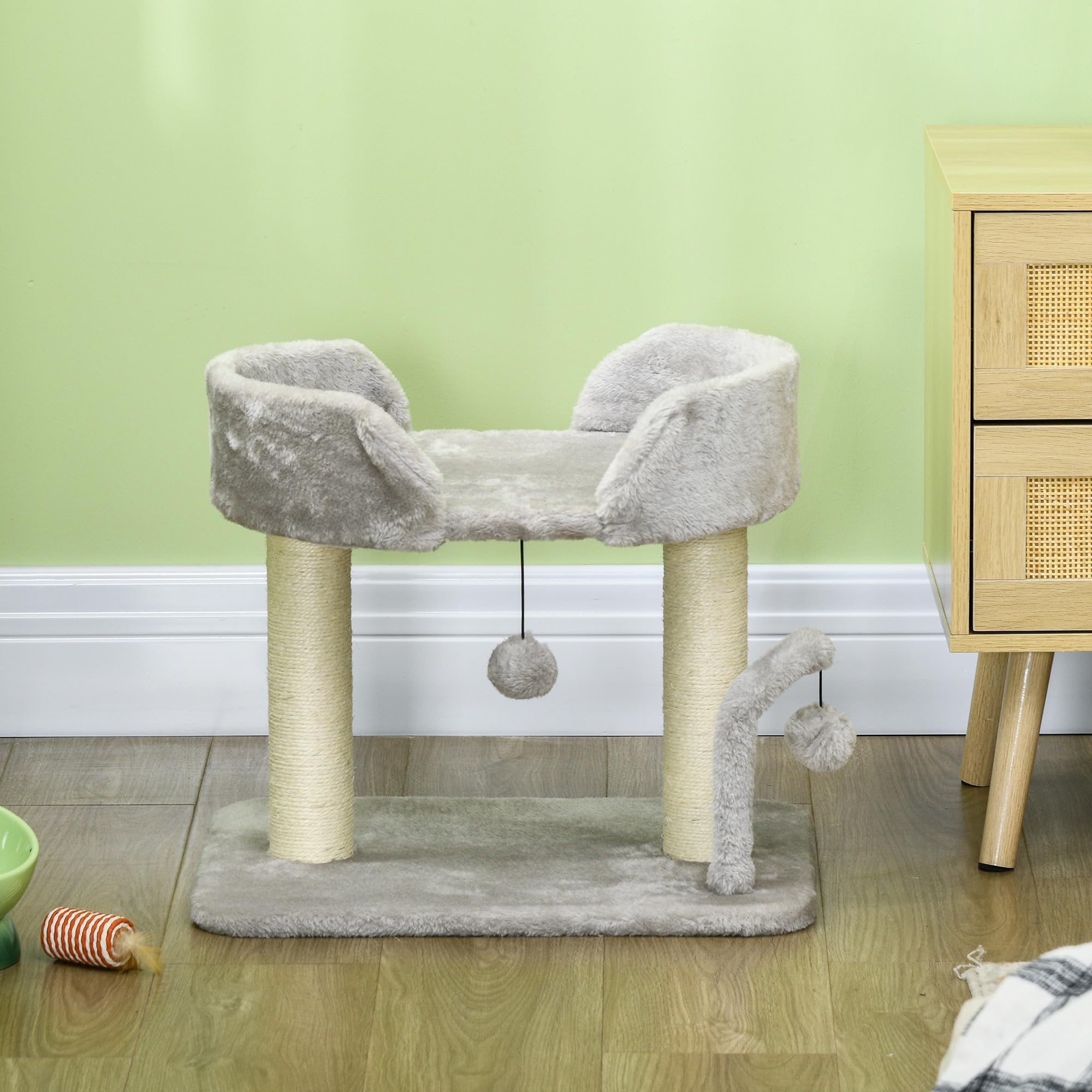 PawHut 42 cm kryty drapak dla kota, wieża do zabawy z zabawkowymi piłkami sizalowy drapak