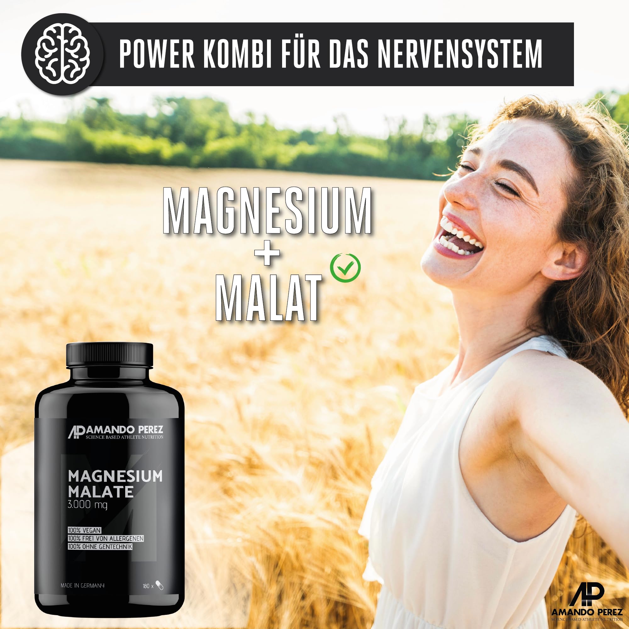 Amando Perez Magnesium Malat Tabletten 3000mg Hochdosiert - 540 Stück Magnesiummalat Vegan & Laborgeprüft (450mg Magnesium) Kapseln für Sport - Trägt zu einer normalen Muskelfunktion bei