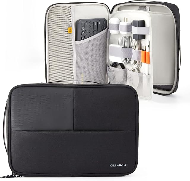 Omnpak Carrying Case for iPad Pro 11 inch, Protective Tablet Sleeve Bag with Electronics Tech Organizer for iPad Pencil/Magic Keyboard/Cables/ Charger/Adapter/Hubs, Fit iPad Air 5/10.2" New iPad