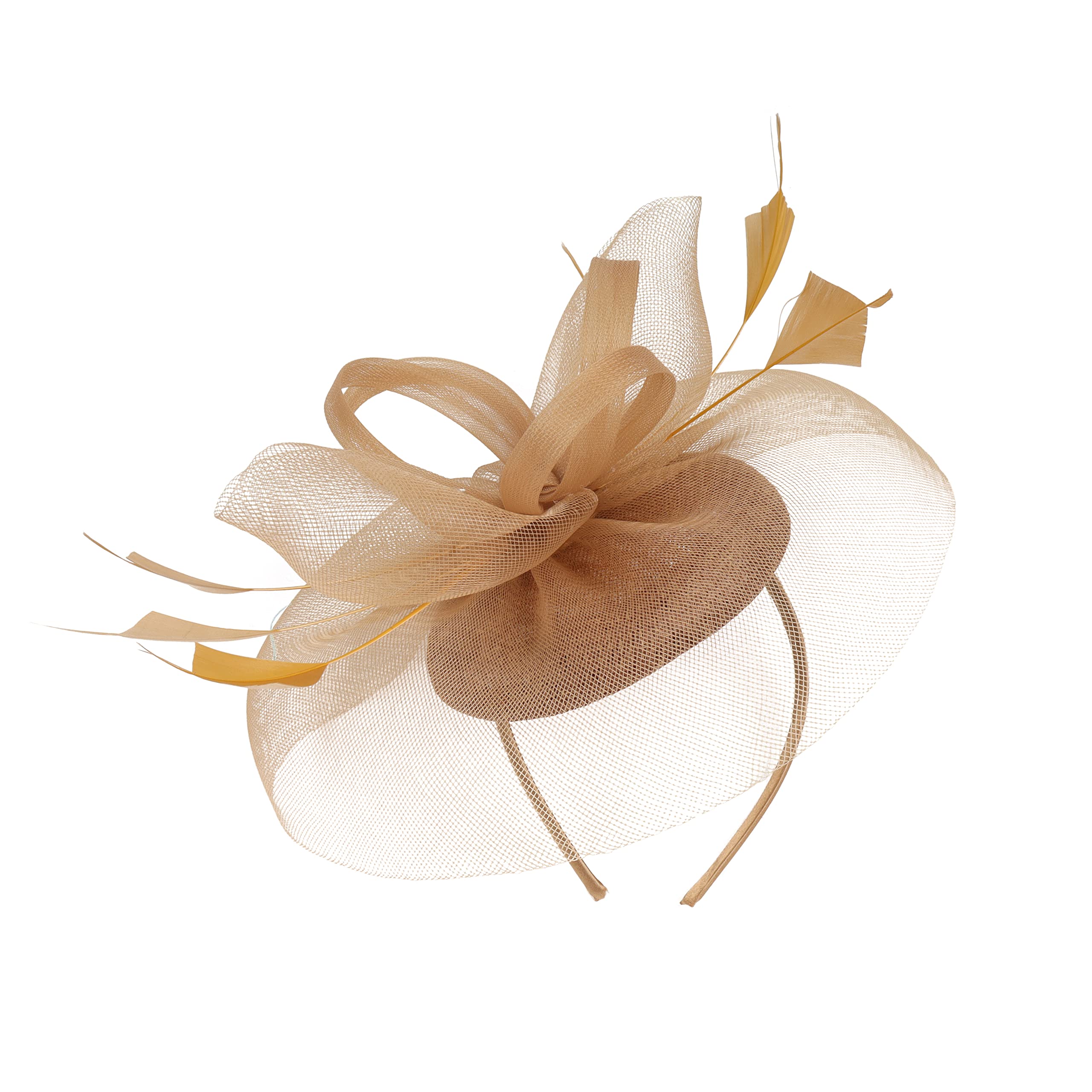 Fascinator Hat with Mesh, Flower Feather Hat with Headband and Clip, Bridal Wedding Tea Party Church Headwear for Women Ladies