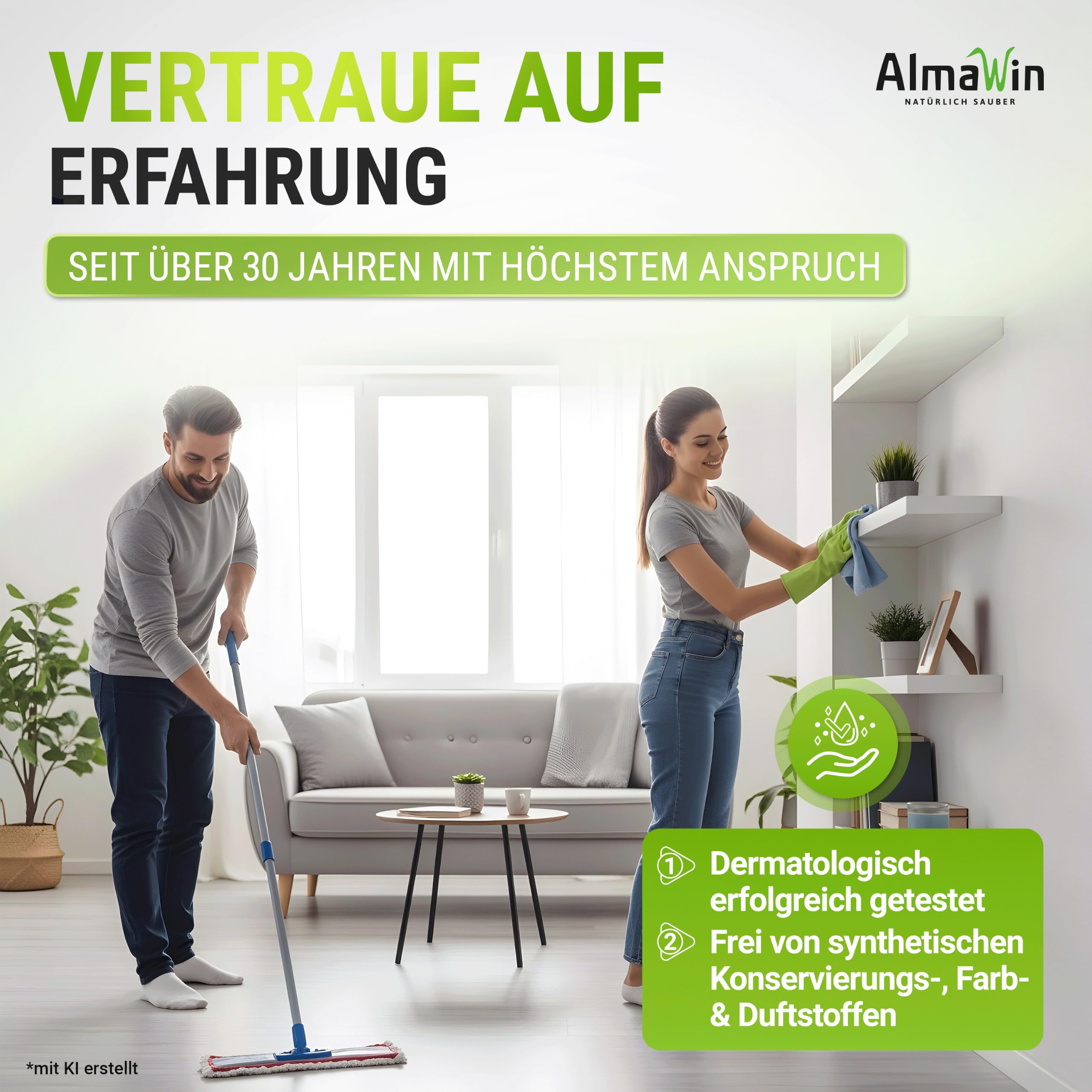 AlmaWin® Haushalt Reiniger [20L] zur Reinigung & Pflege wasserfester Oberflächen - Allzweckreiniger mit Zitronenduft - Universal Reiniger Konzentrat - Entfernt Schmutz, Fett & Staub - Bio & VEGAN