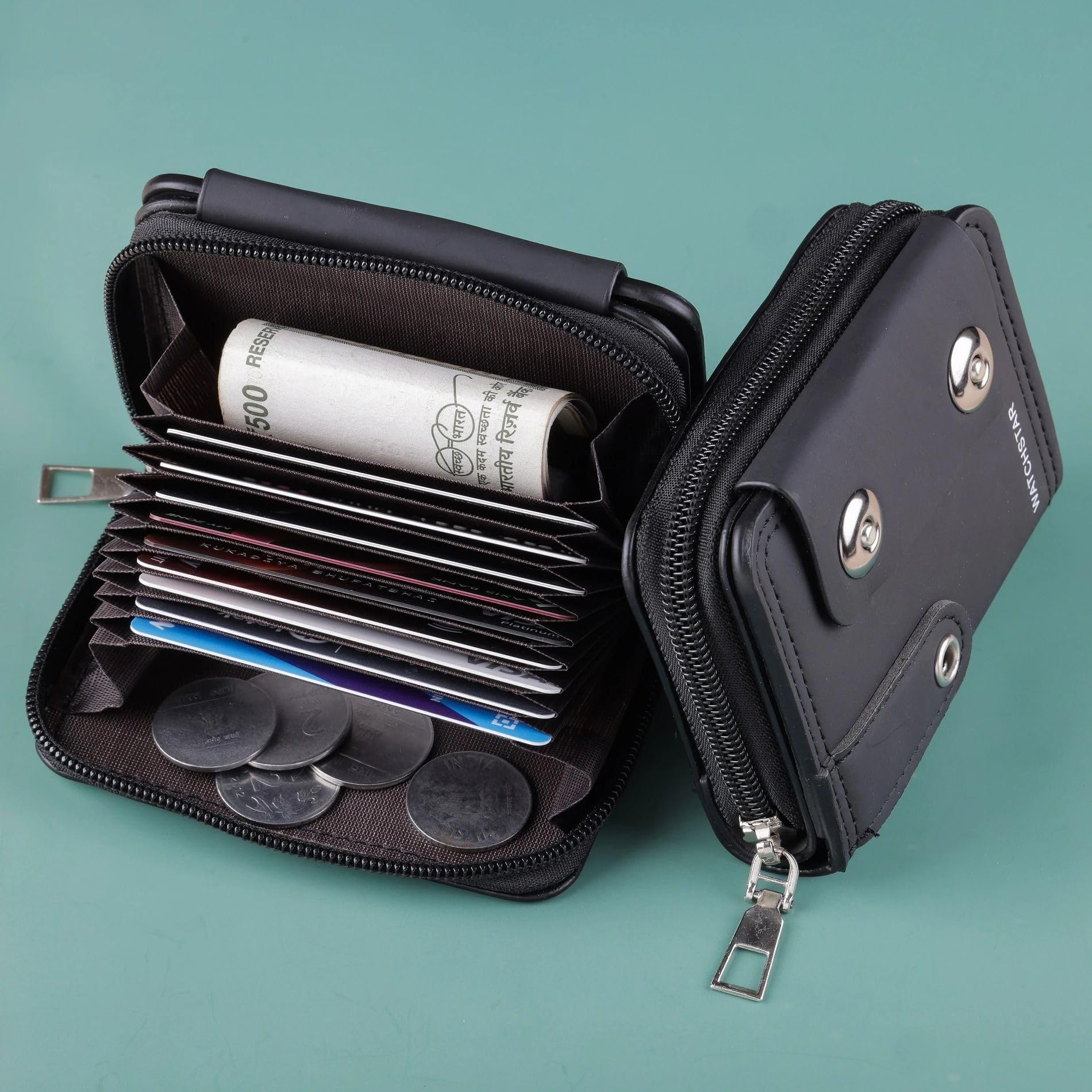 Slim Skinny Fit Card Wallet for Men and Women (43.Mag New Button Black Card)-image-43