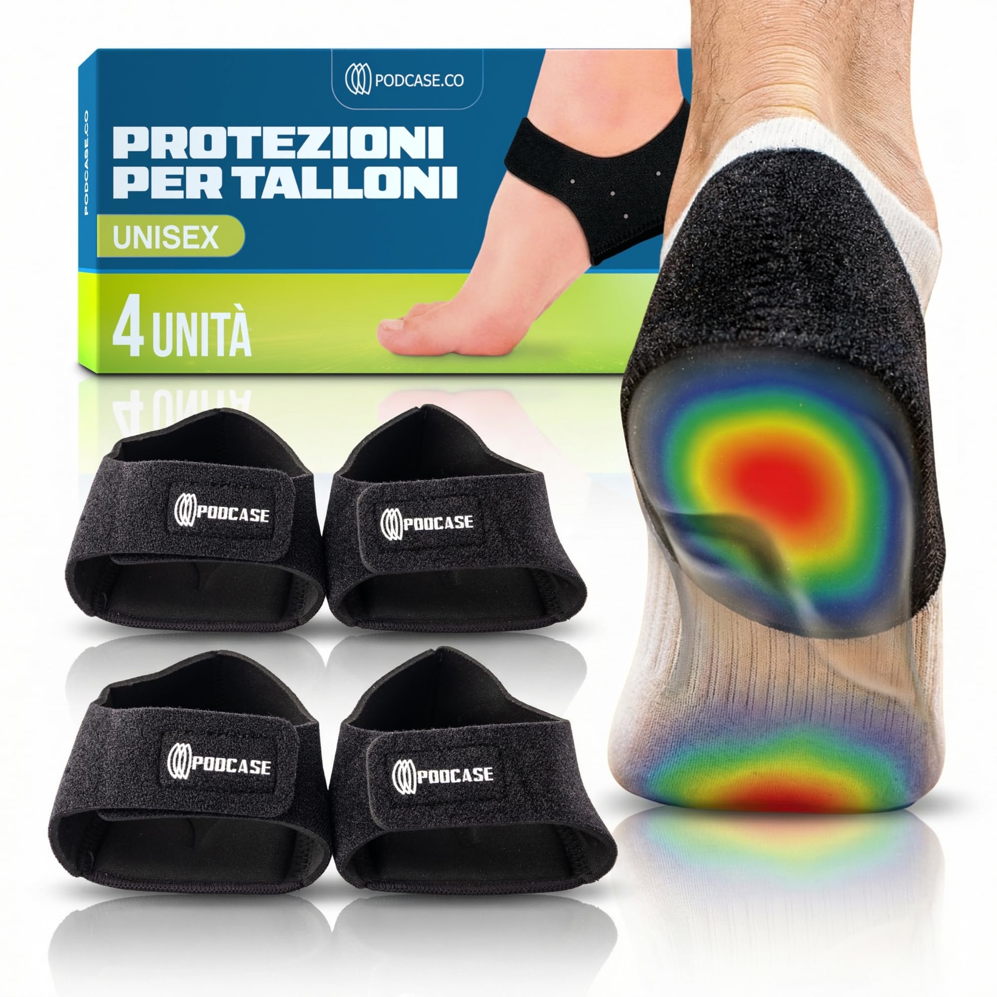 Confezione da 4 Talloniera in Silicone con Tessuto Traspirante e Chiusura per Tallonite e Spina Calcaneare - Plantare per Tallonite Uomo e Donna - Unisex (L (41-47))