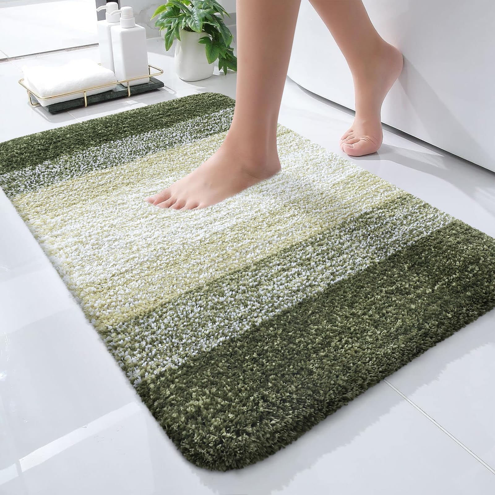 OLANLY Small Bathroom Rugs 24x16, Extra Soft Absorbent Microfiber Bath Rugs | Dark Green, Non-Slip Quick-Drying Rubber Backing, Washable Plush Bath Mat for Floor, Tub and Shower, Home Decor Accessories