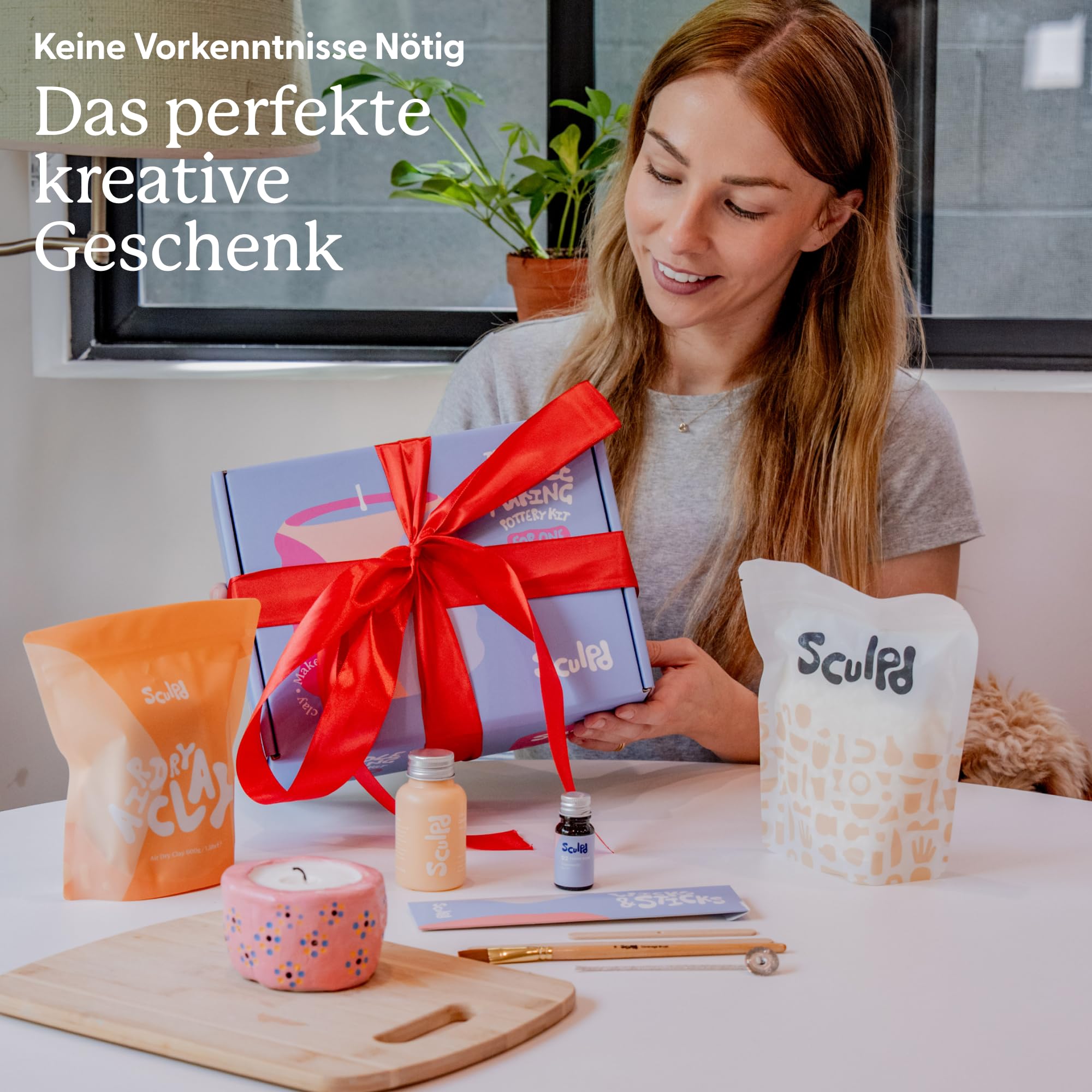 Sculpd Kerzenherstellung Töpferei Kit mit lufttrockenem Ton und Acrylfarbe Set, Anfänger Kerze Starter Kit für Erwachsene mit ungiftigem Öko-Sojawachs, duftendem Duftöl, Kerzenlack, Werkzeugen und