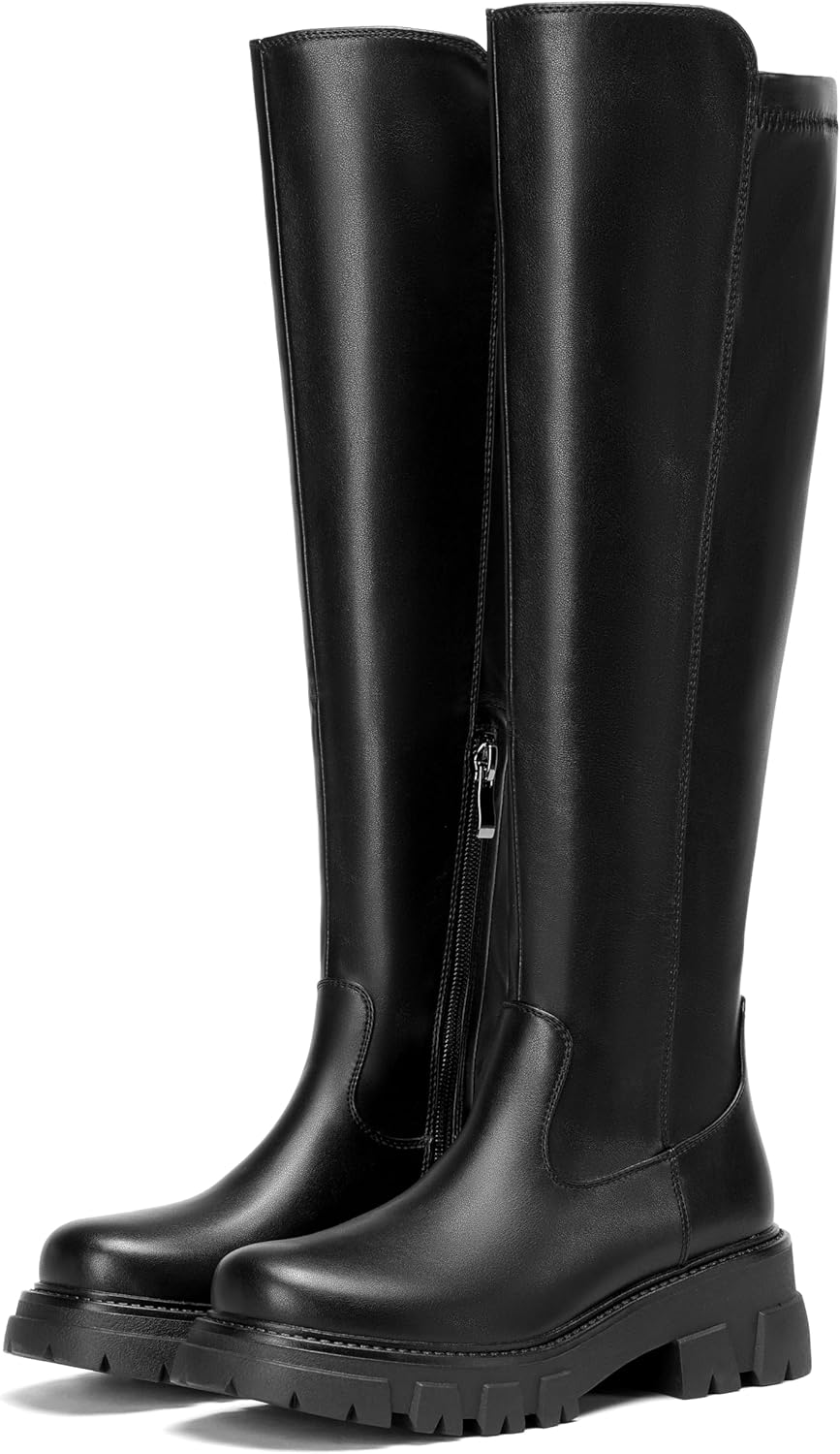 CouieCuies Women’s knee high Boots Platform Wide Calf Dress Long Rounded Toe Lug Sole Tall Boots Comfortable Side Zipper Boot Size 11 - Image 5
