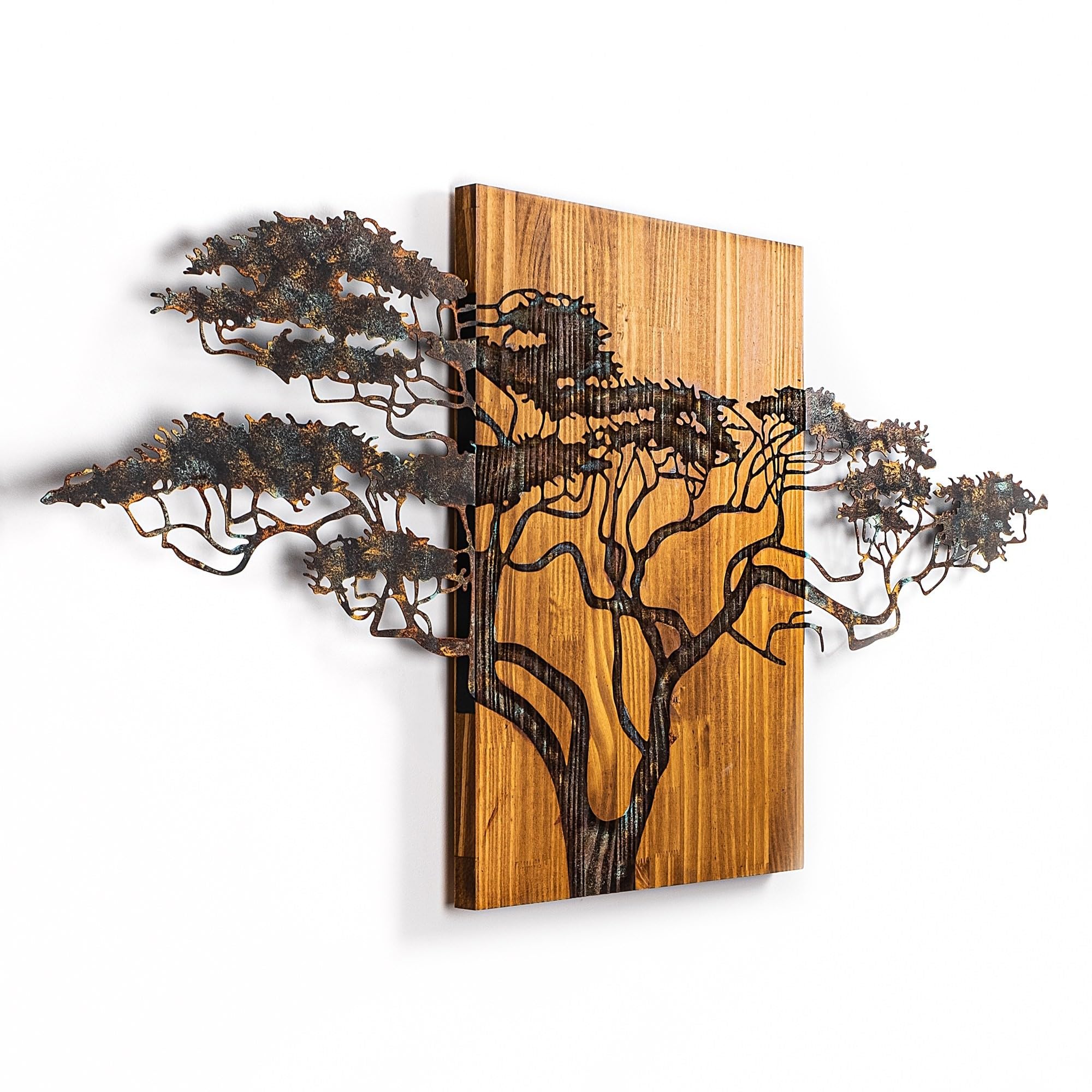 Wallity Accesorios de pared de madera pintados a mano, 144 x 70 x 3 cm, 100% madera maciza (3 cm) y metal (1,5 mm), diseño único con variaciones naturales
